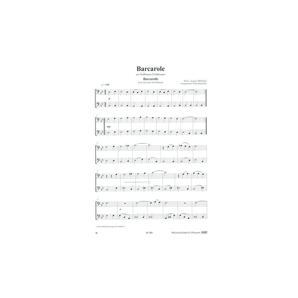 Hage Musikverlag 100 Leichte Duette Posaune – Thomann Ireland