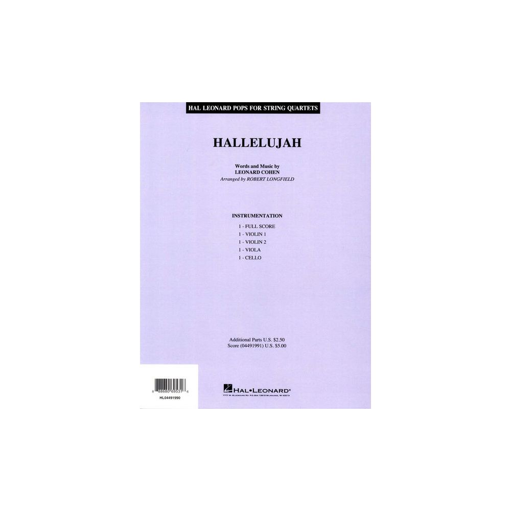 Hal Leonard L. Cohen Hallelujah String Qt. – Thomann Ireland
