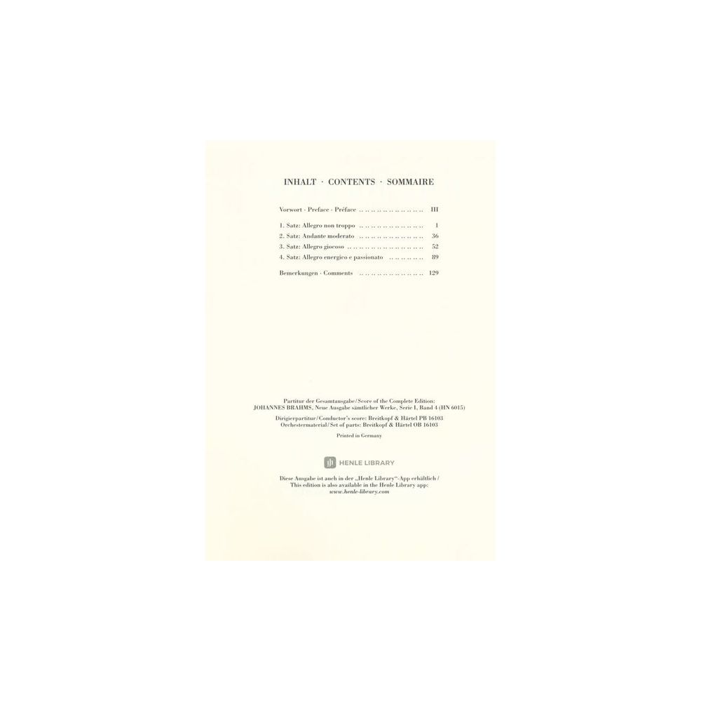Henle Verlag Brahms Symphonie Nr. 4 – Thomann Ireland