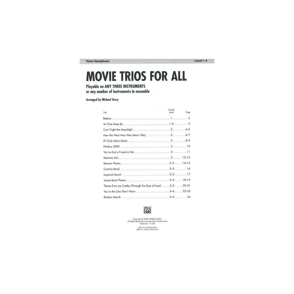 Alfred Music Publishing Movie Trios For All Tenor Sax – Thomann Ireland
