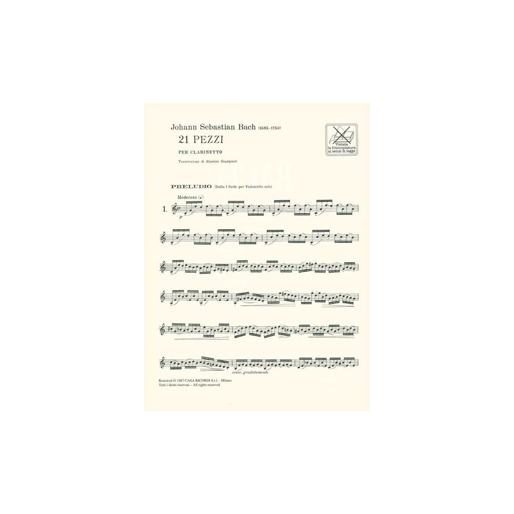 Ricordi Bach 21 Pezzi Per Clarinetto – Thomann Ireland