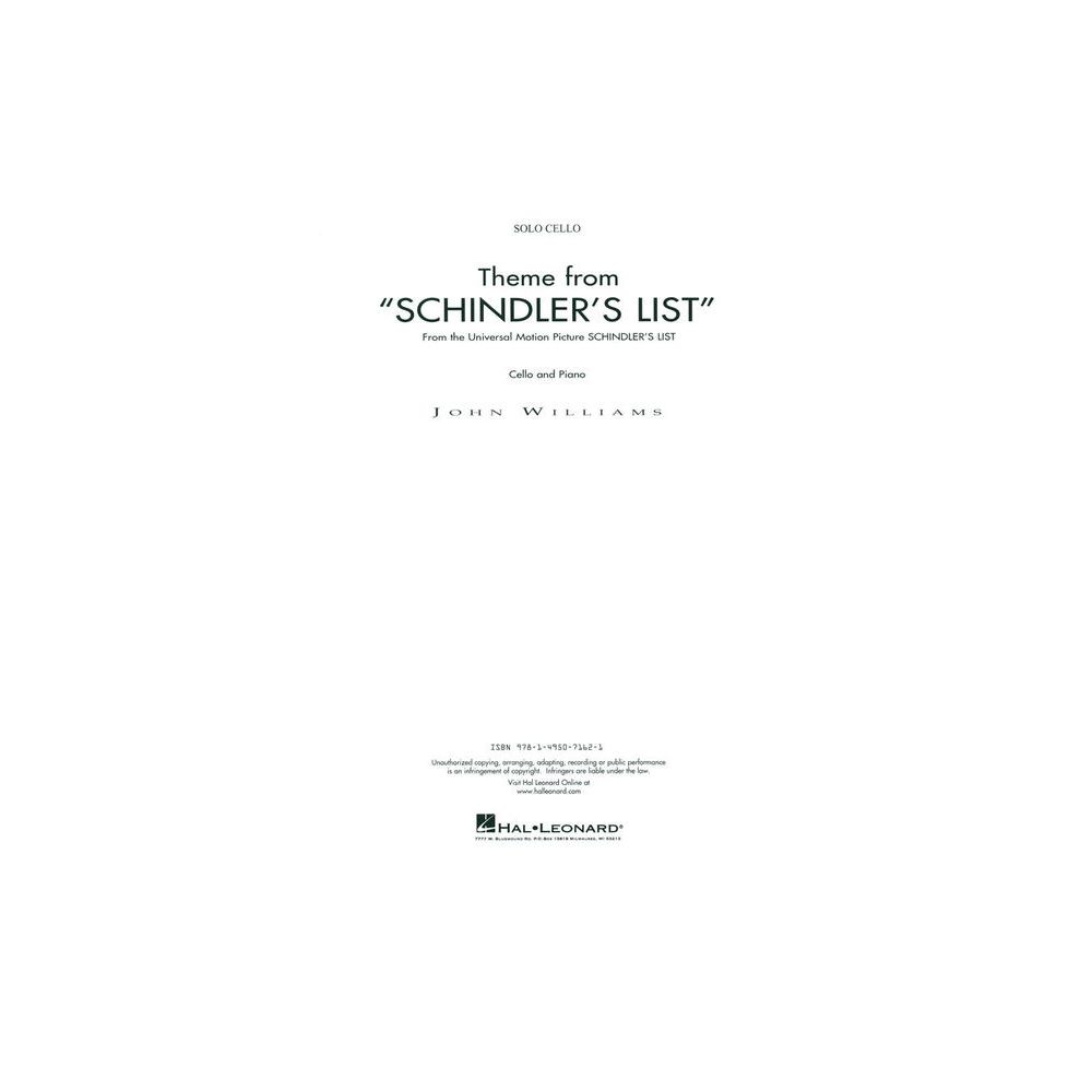 Hal Leonard Schindler's List Theme Cello – Thomann Ireland