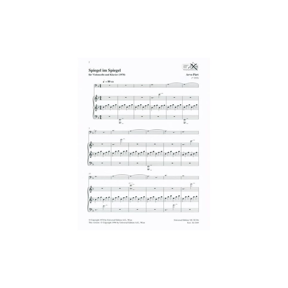 Universal Edition Pärt Spiegel im Spiegel Cello – Thomann Ireland