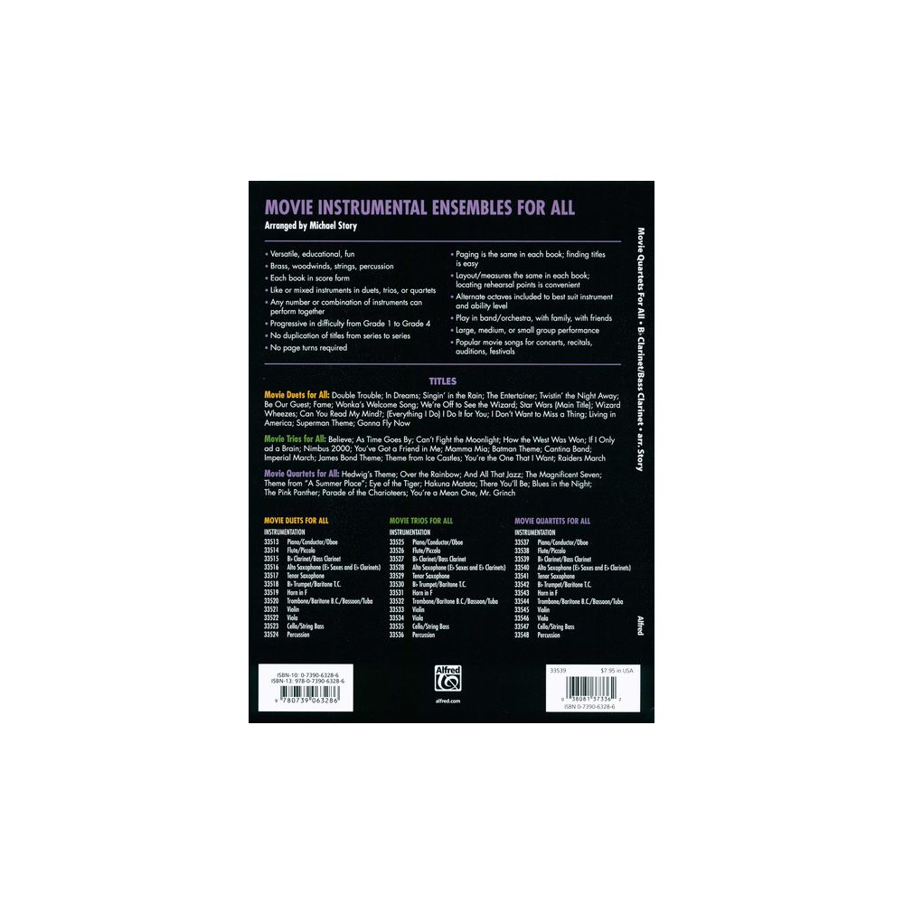 Alfred Music Publishing Movie Quartets for All Clarine – Thomann Ireland