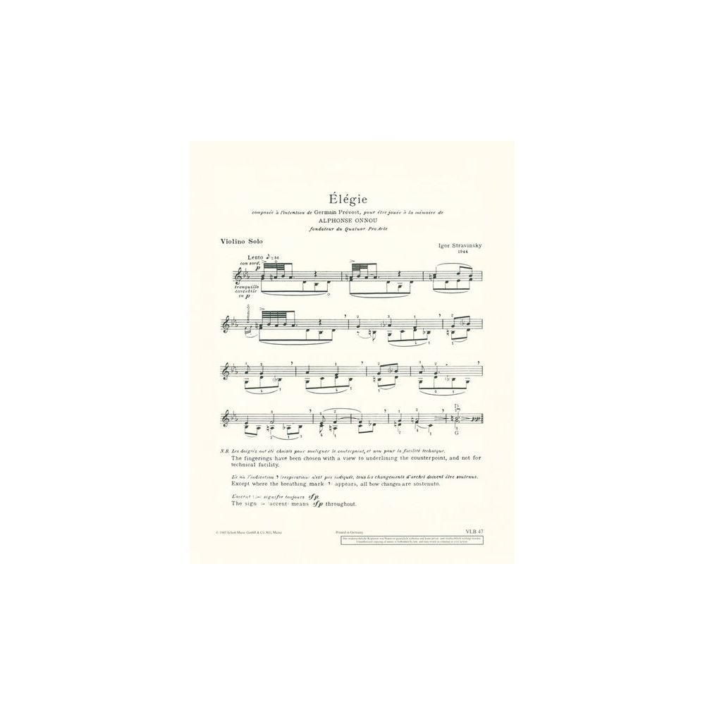 Schott Strawinsky Elégie – Thomann Ireland