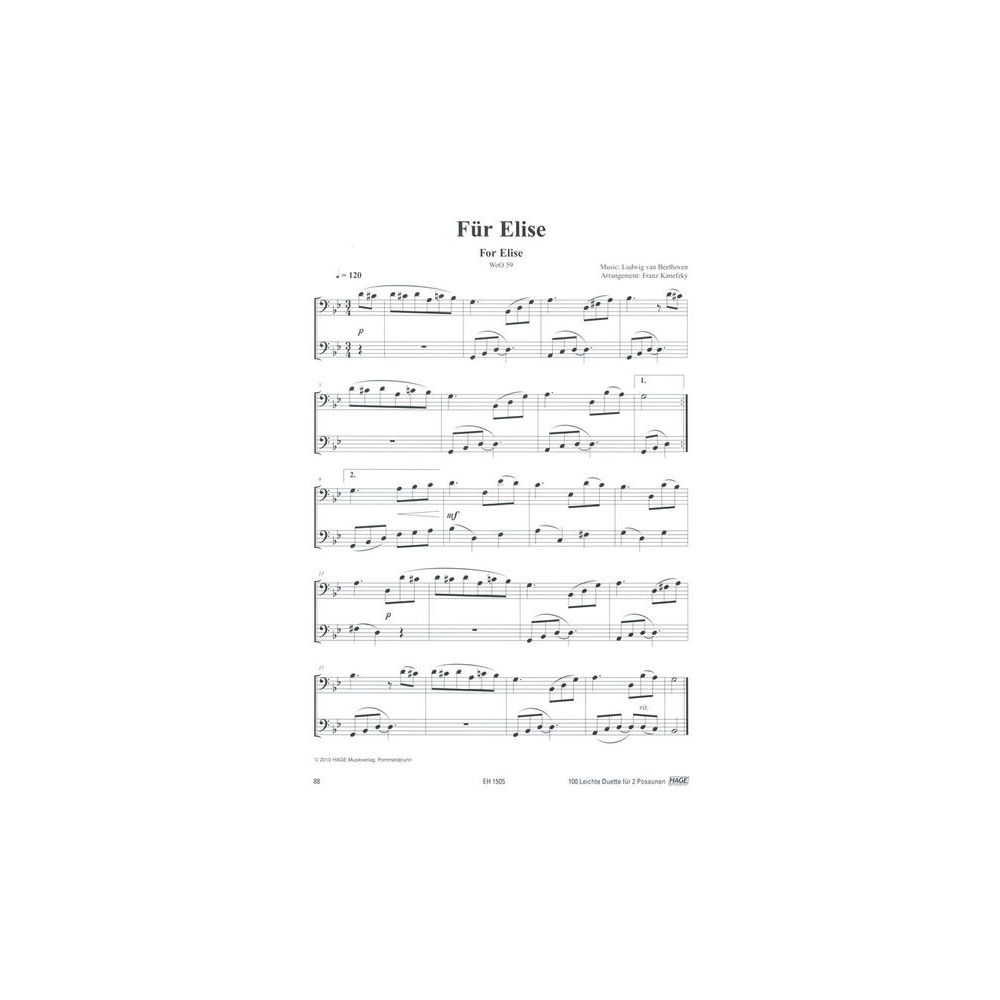 Hage Musikverlag 100 Leichte Duette Posaune – Thomann Ireland