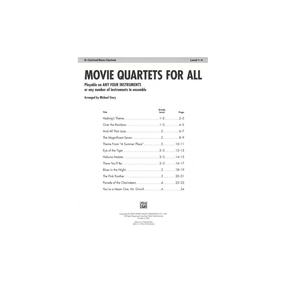 Alfred Music Publishing Movie Quartets for All Clarine – Thomann Ireland