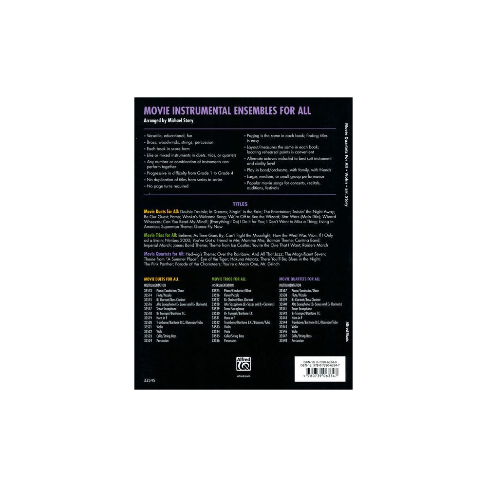 Alfred Music Publishing Movie Quartets for All Violin – Thomann Ireland