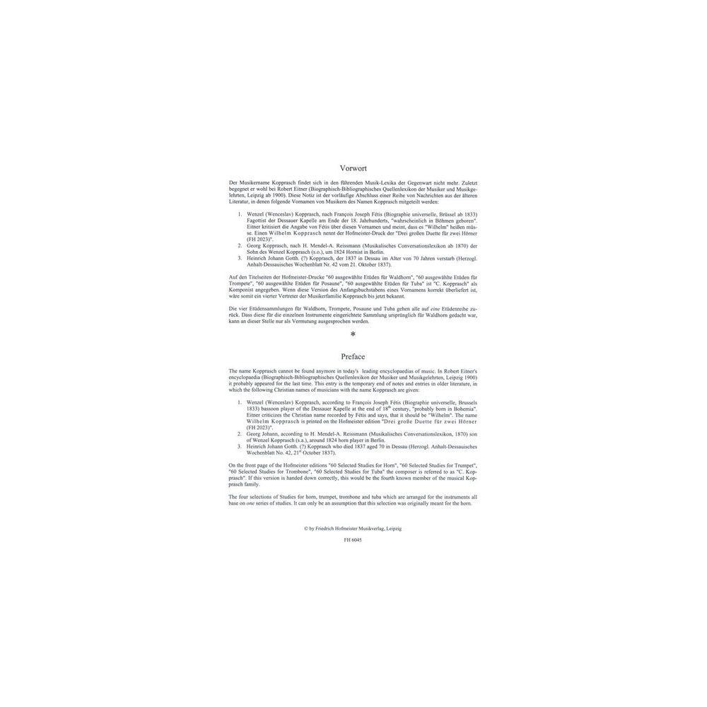 Friedrich Hofmeister Verlag Kopprasch 60 Etüden Tuba 1 – Thomann Ireland