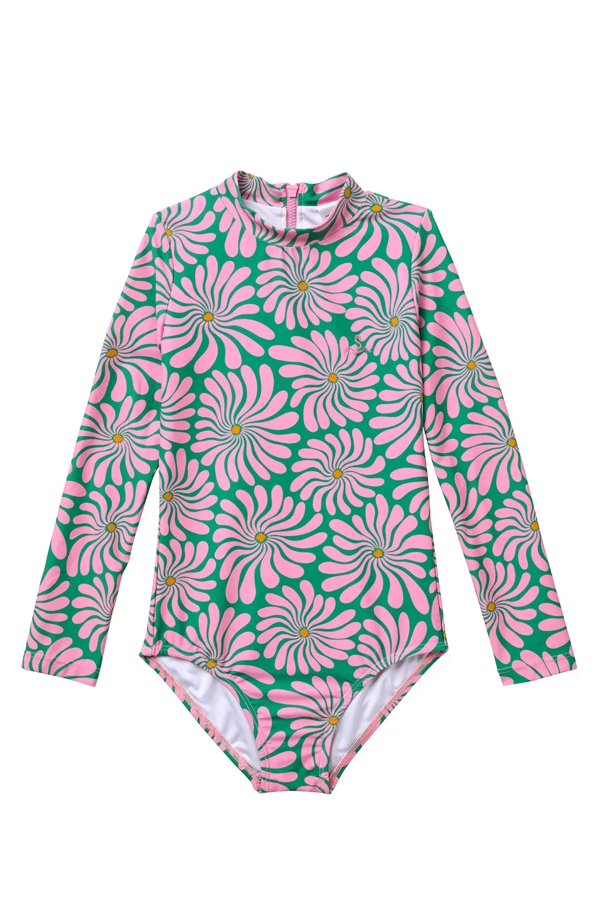 Wavy Floral / Long Sleeve Surf Suit Swimsuit / Azalea
