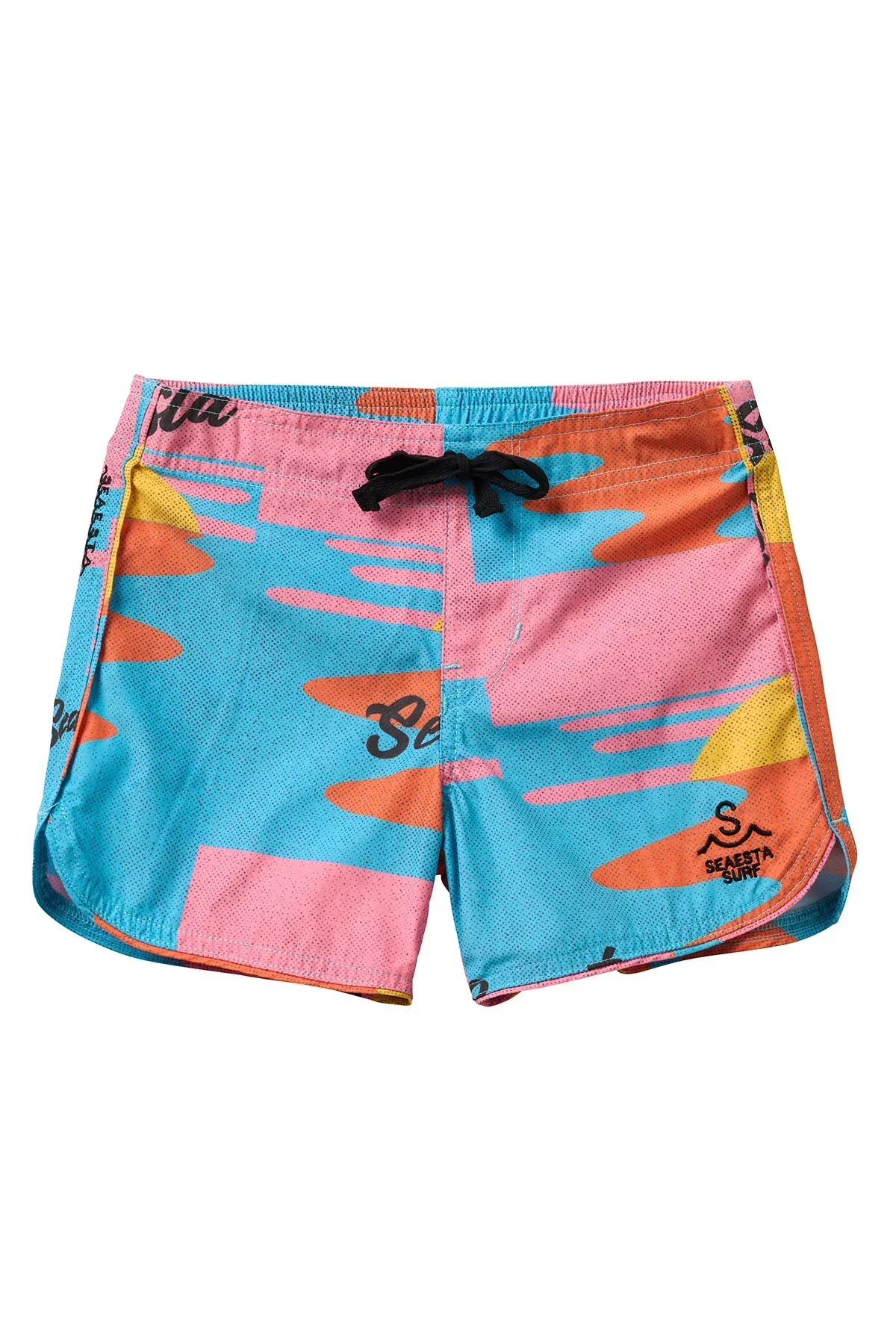 Seaesta Surf Boys Boardshorts – Scallop Retro Flare in Aloha Sunset Neon
