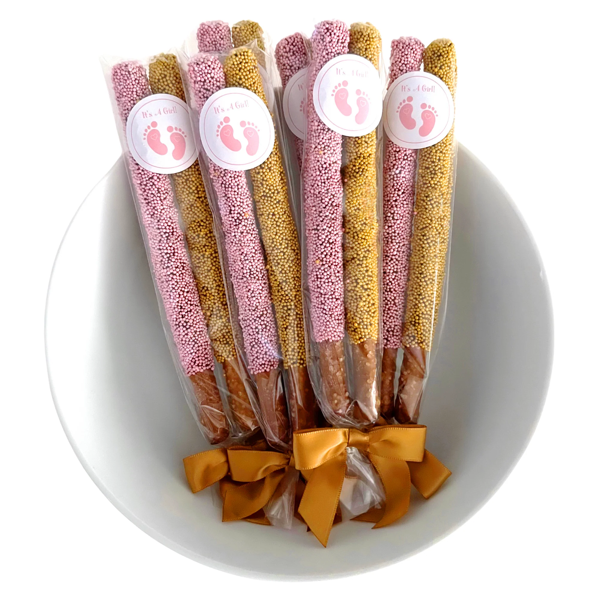 Baby Shower Chocolate Pretzel Rods - Girl  (Pink & Gold)