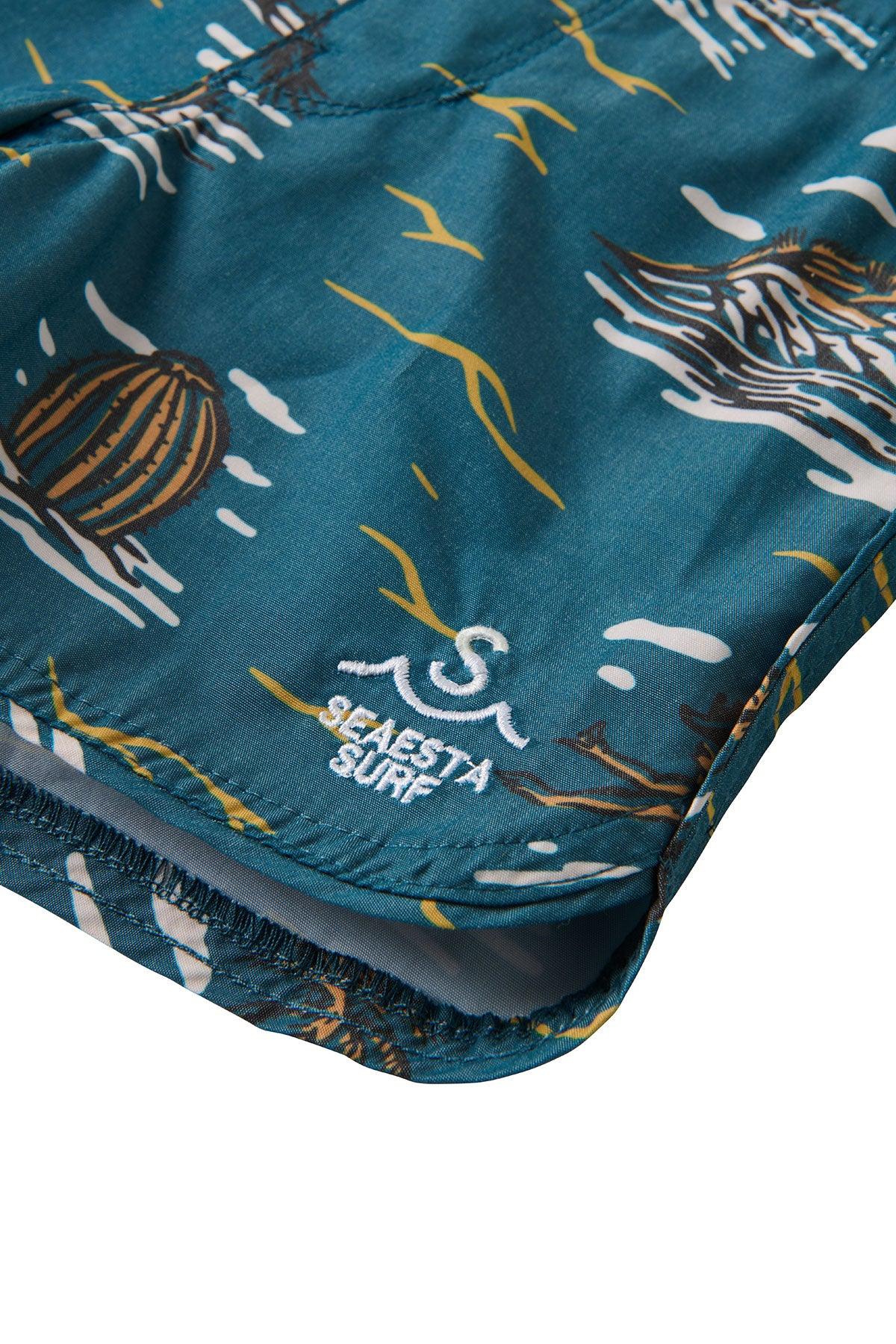 Seaesta Surf Boys Boardshorts – Scallop Retro Flare in Surfing Cowboy Bonanza Blue