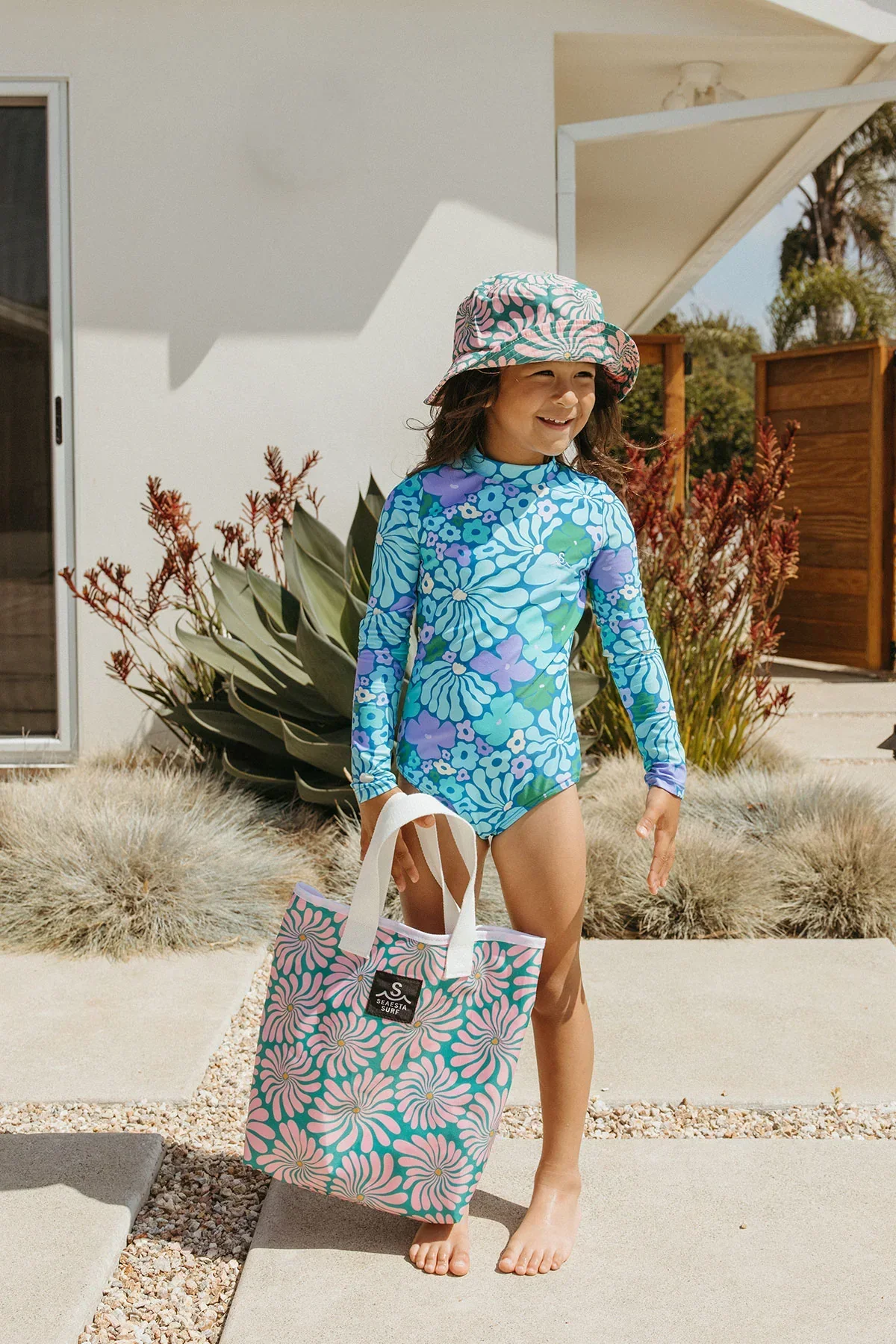 Fleurs / Long Sleeve Surf Suit Swimsuit / Aqua