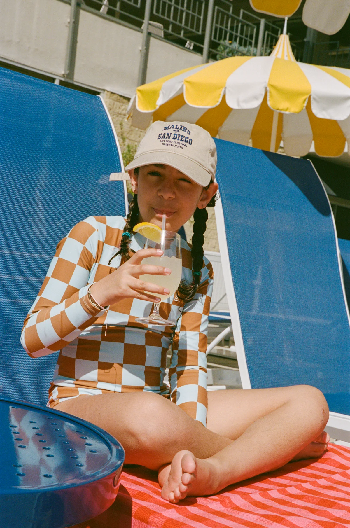 Seaesta Surf x Heather Taylor Home / Candy Check Long Sleeve Swimsuit / Sky Blue