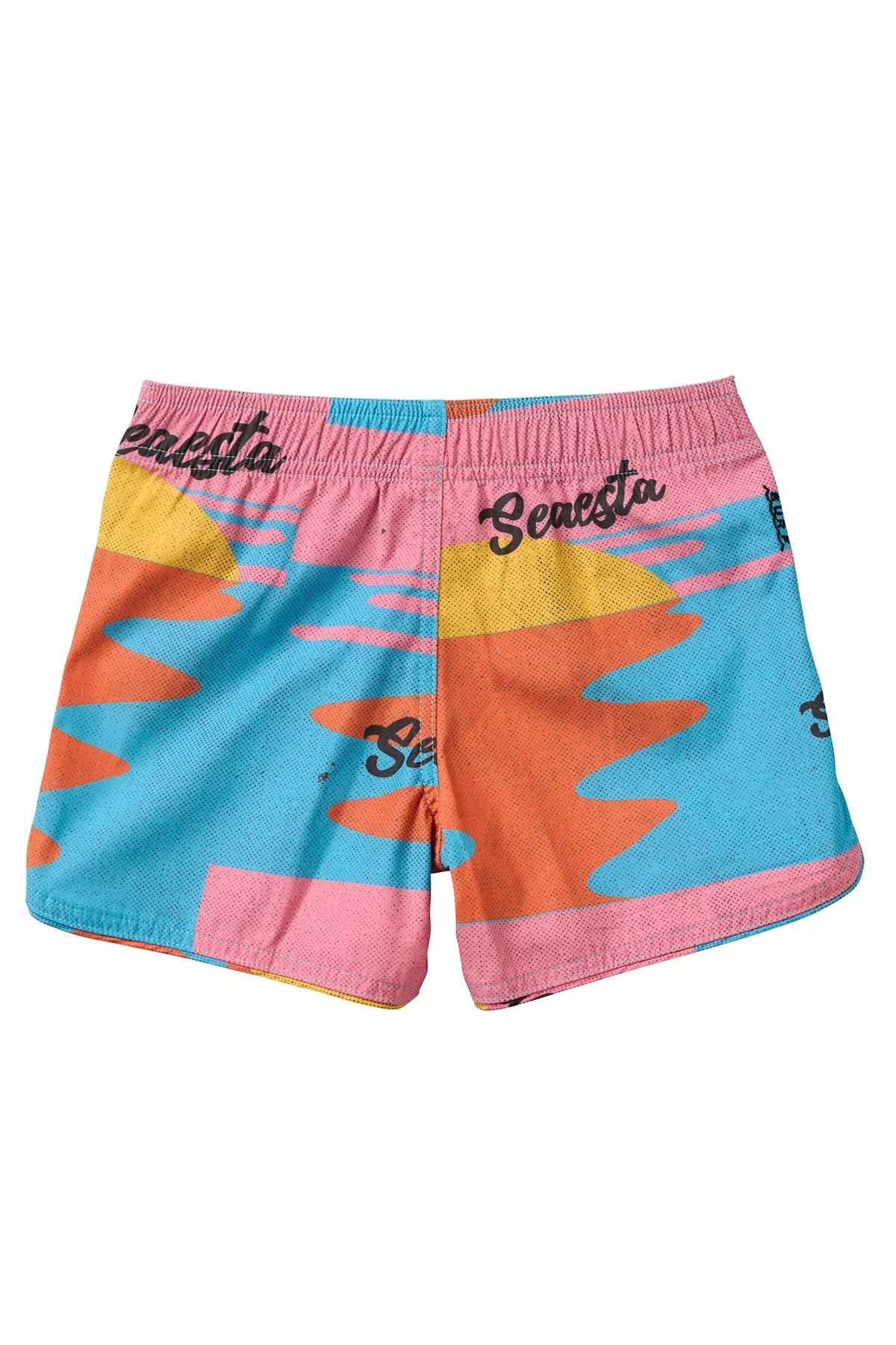 Seaesta Surf Boys Boardshorts – Scallop Retro Flare in Aloha Sunset Neon