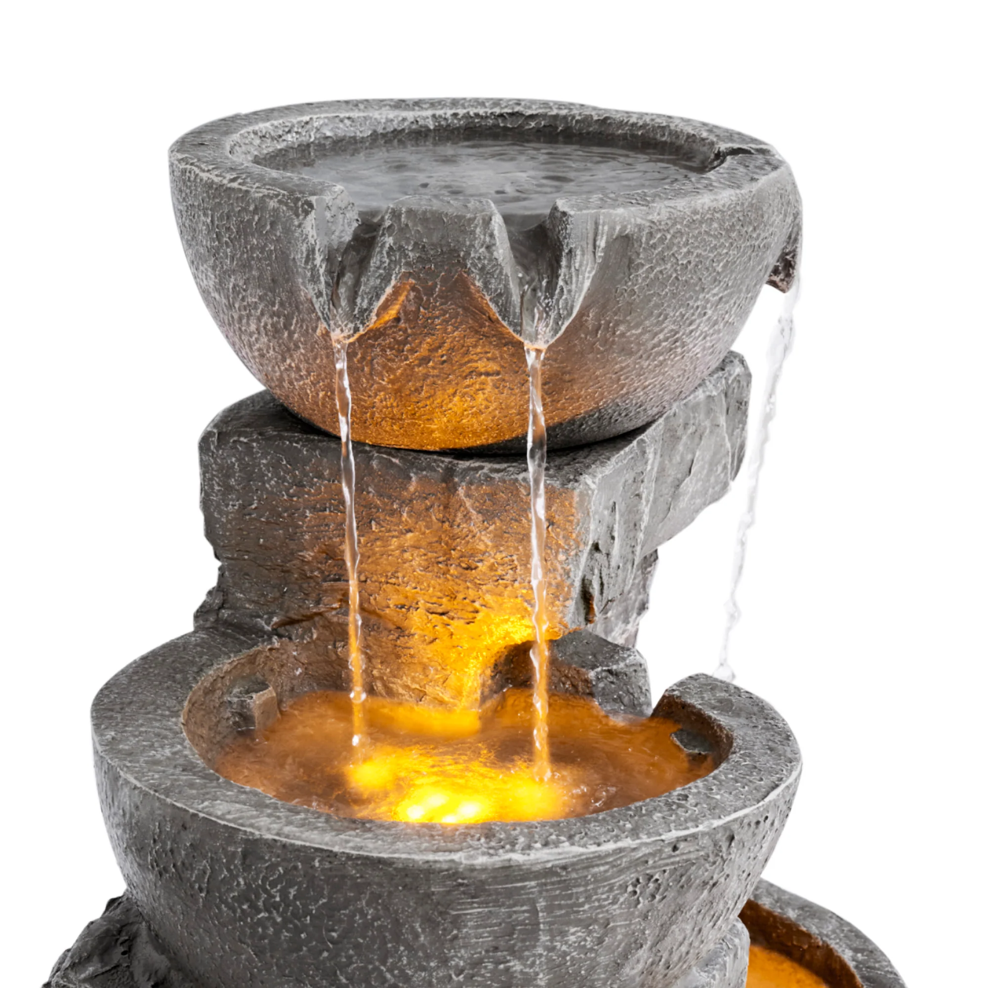 Teamson Home 33.25 Cascading Bowls & Stacked Stones LED Outdoor Water Fountain, Gray