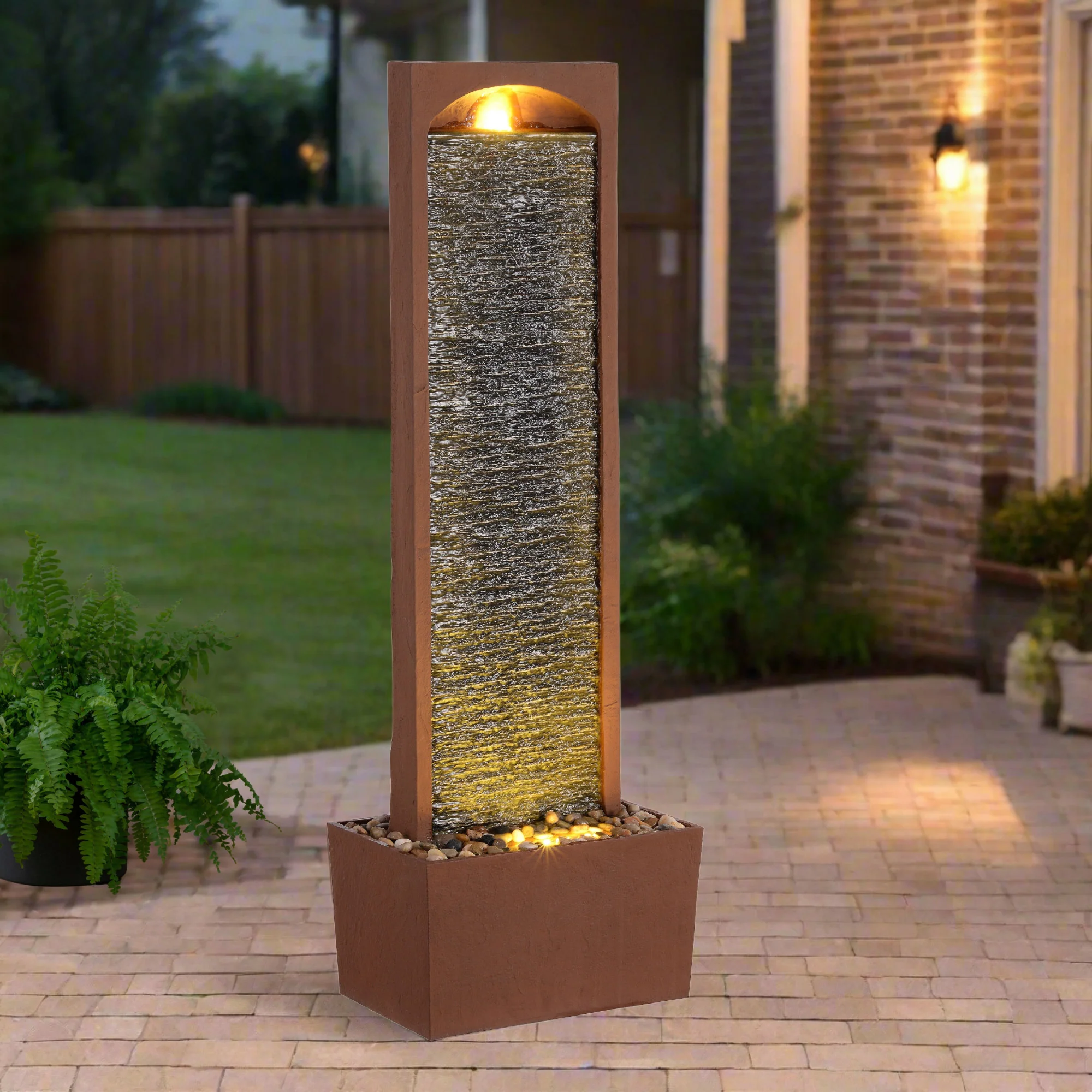 Teamson Home 38.5 Contemporary Outdoor LED Waterfall Fountain with Pebble Base