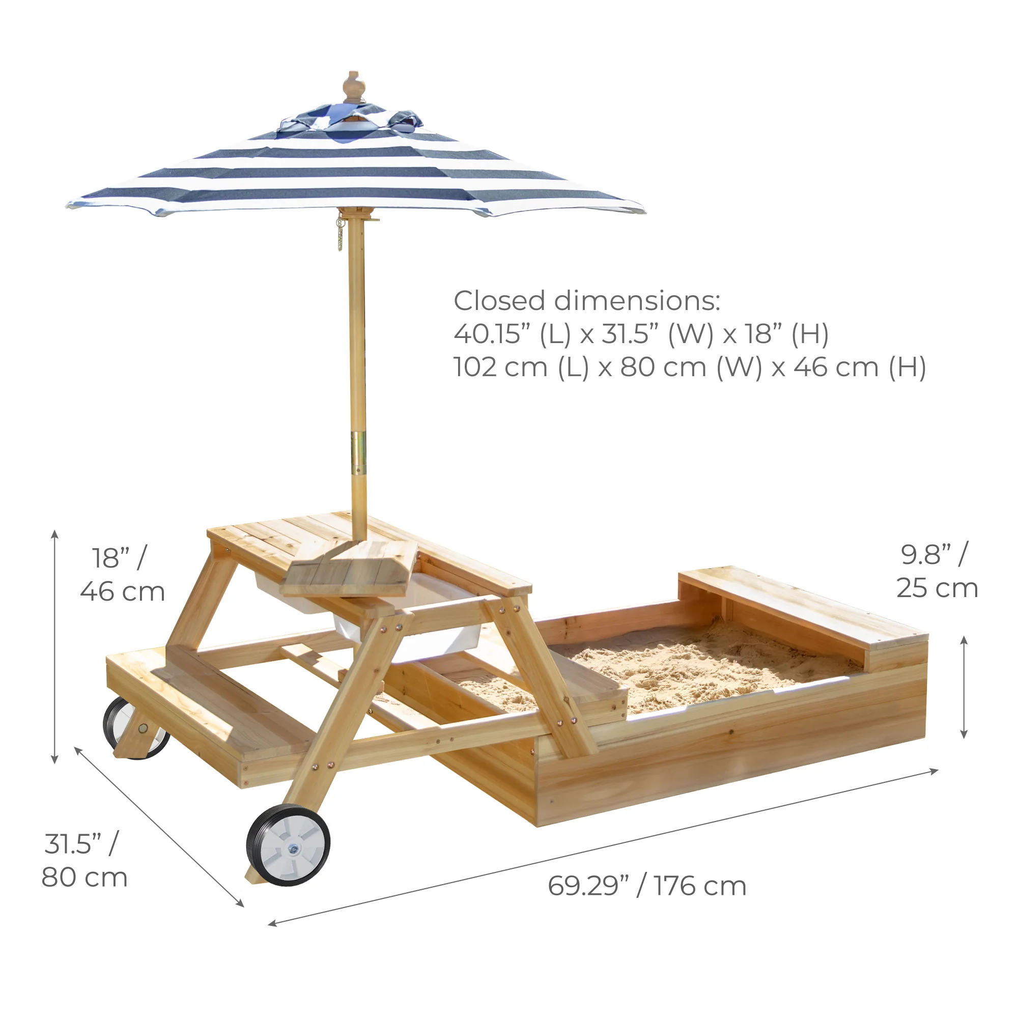 Teamson Kids Sorrento Outdoor 2-in-1 Wooden Picnic Table + Sandbox