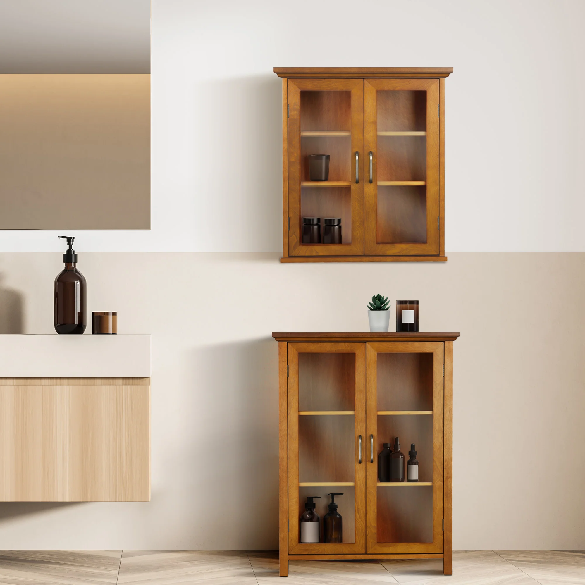 Teamson Home Avery Two-Door Wall Cabinet with Storage, Oiled Oak