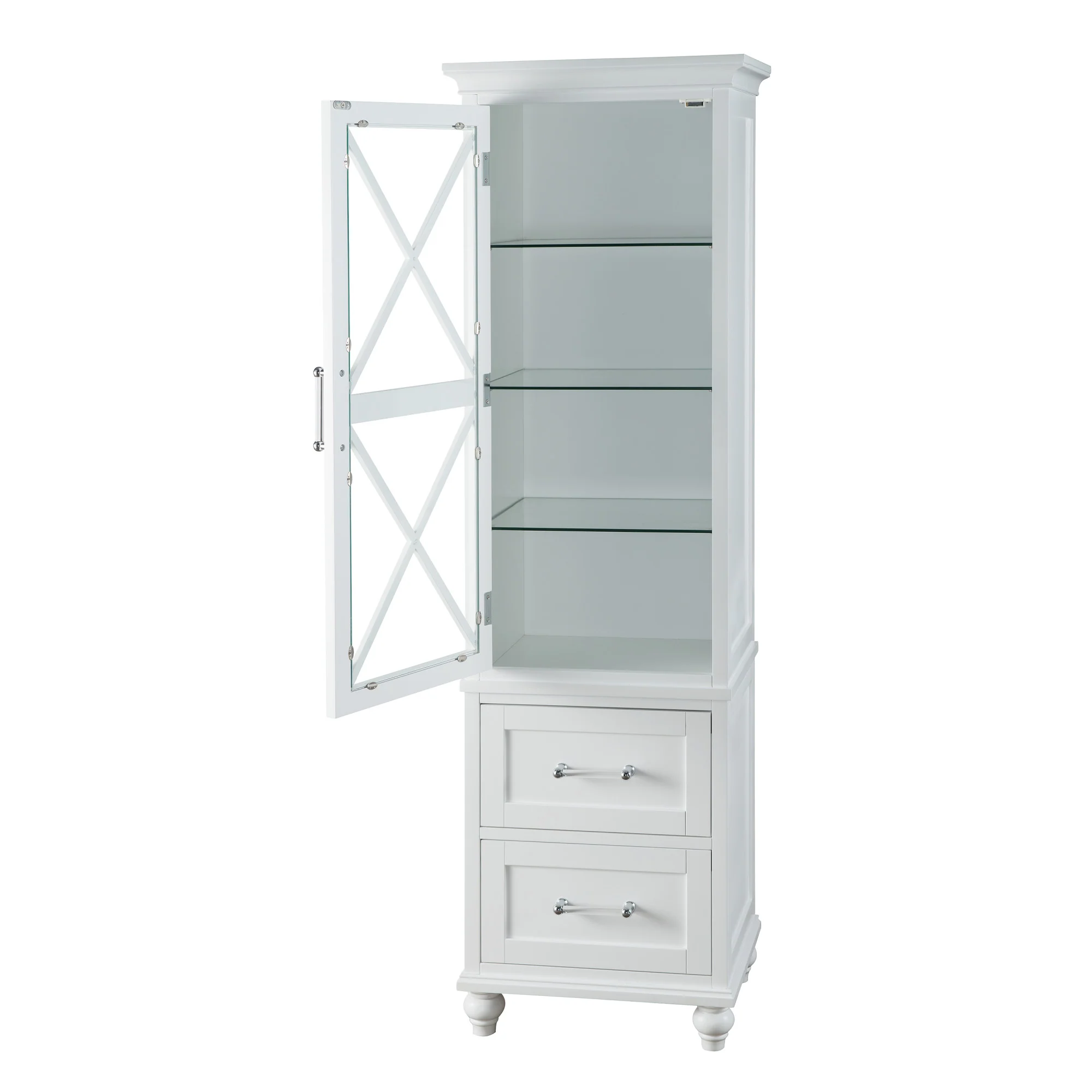 Teamson Home Blue Ridge Linen Tower Cabinet with Adjustable Shelves, White