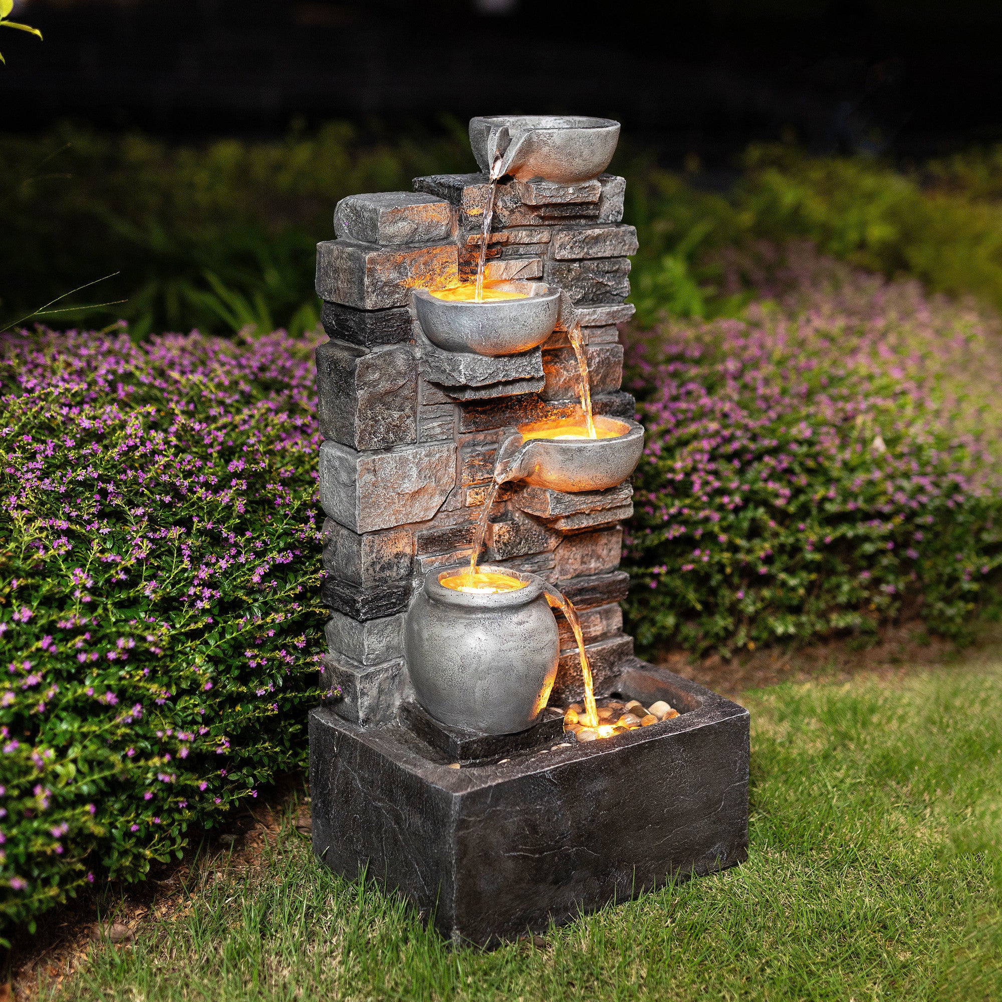 Teamson Home 28.5 Outdoor 4-Tier Cascading Water Fountain with LED Lights
