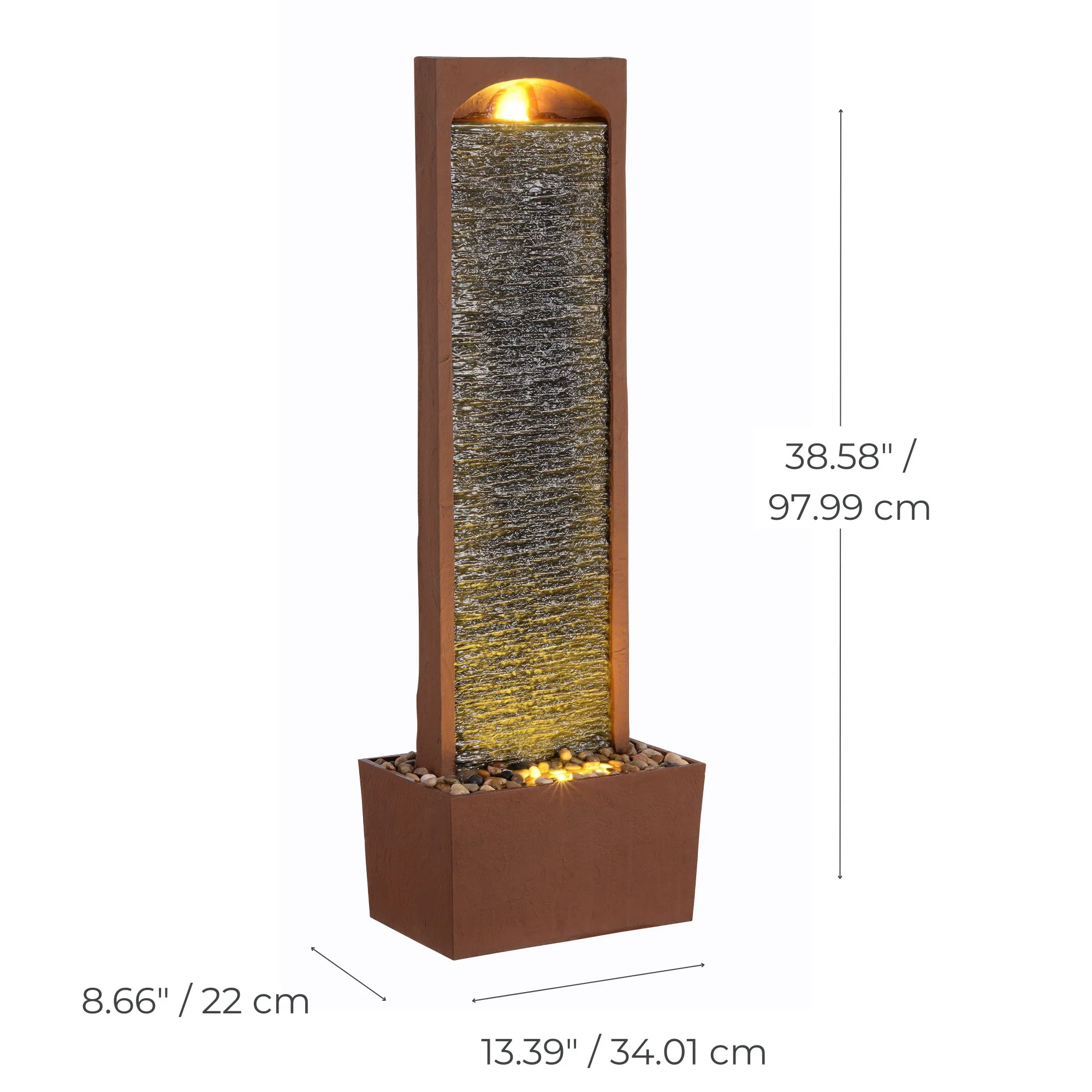 Teamson Home 38.5 Contemporary Outdoor LED Waterfall Fountain with Pebble Base