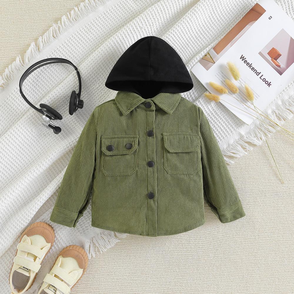 Spring and Autumn Children's Color Block Hooded Jacket Boys' Thin Corduroy Jacket Wholesale Boys Clothing