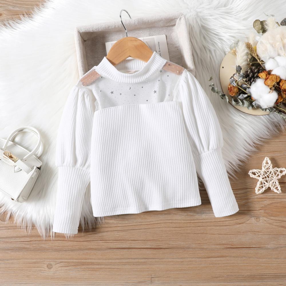 Autumn and Winter Mesh Neckline Bubble Sleeve Top Short Skirt with Hat 3 Piece Set Wholesale Girls Clothing