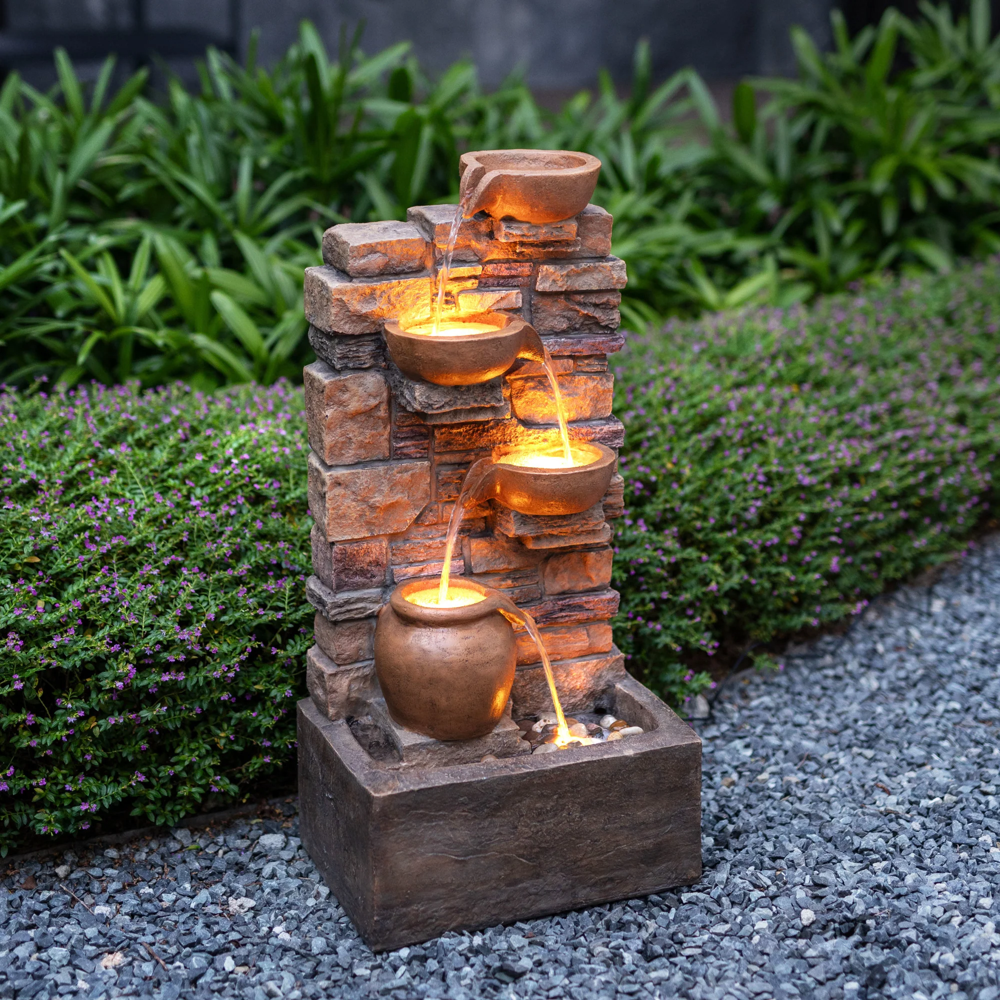 Teamson Home 28.5 Outdoor 4-Tier Cascading Water Fountain with LED Lights
