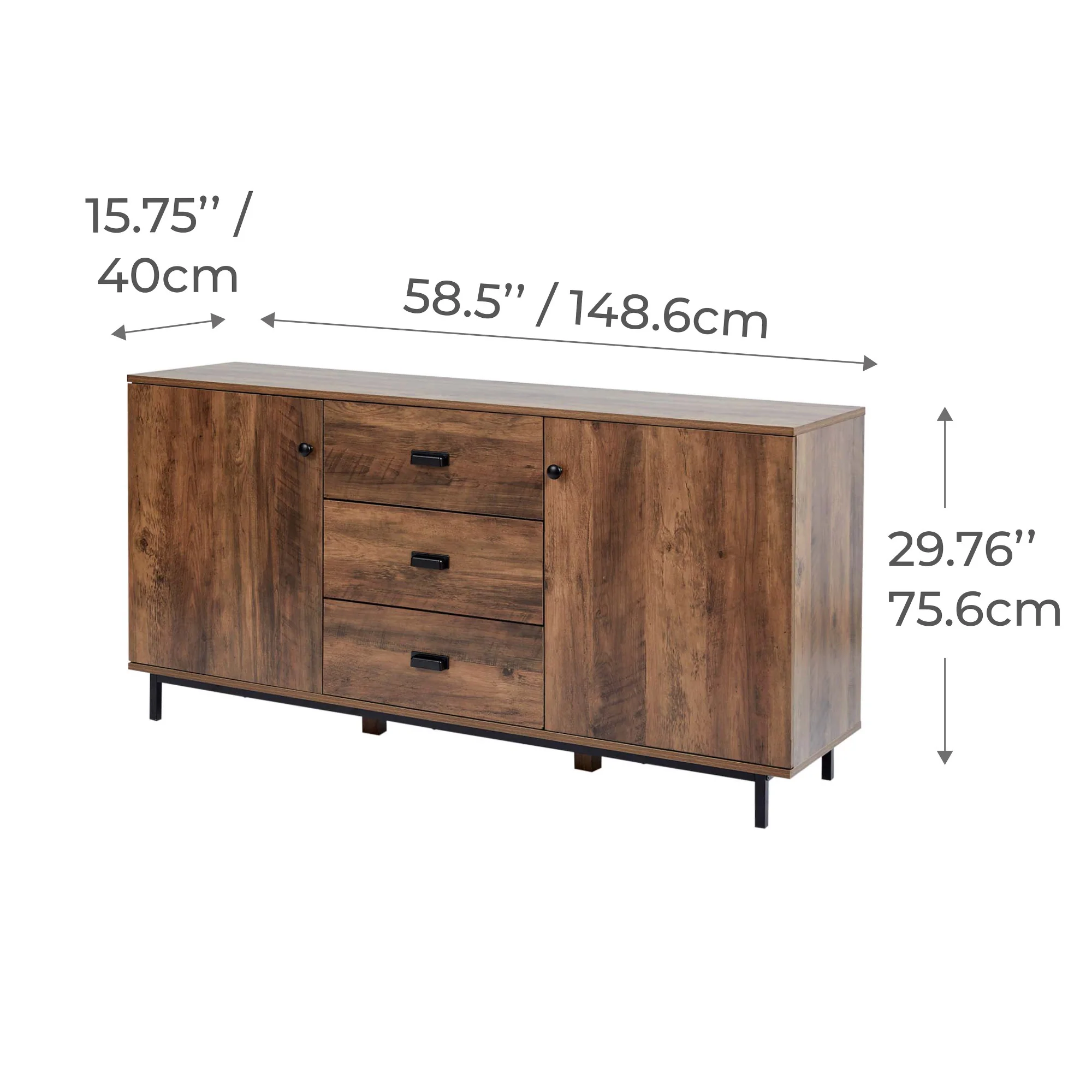 Teamson Home Brooklyn Sideboard with Storage Plus Metal Legs and Handles, Brown Acacia- FINAL SALE