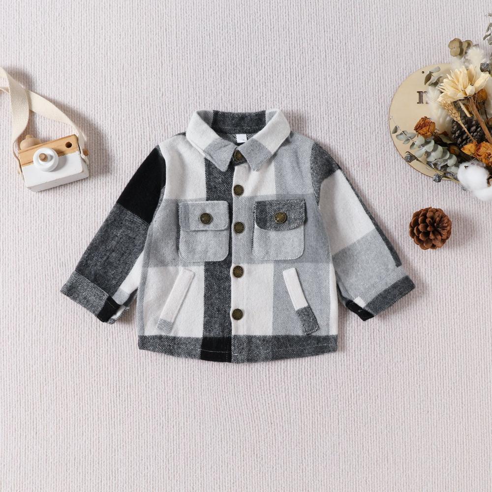 Boys' autumn and winter plaid lapel long sleeved jacket Wholesale Baby Boy Clothes