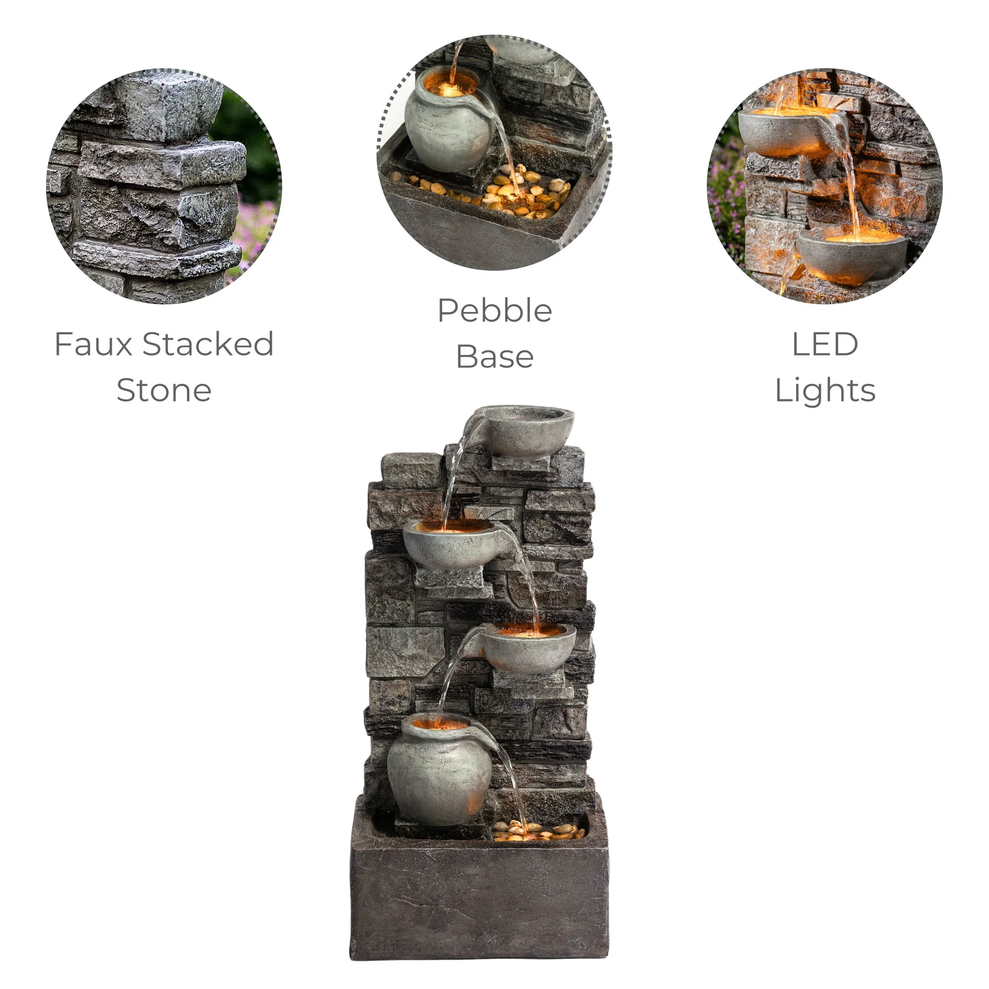 Teamson Home 28.5 Outdoor 4-Tier Cascading Water Fountain with LED Lights