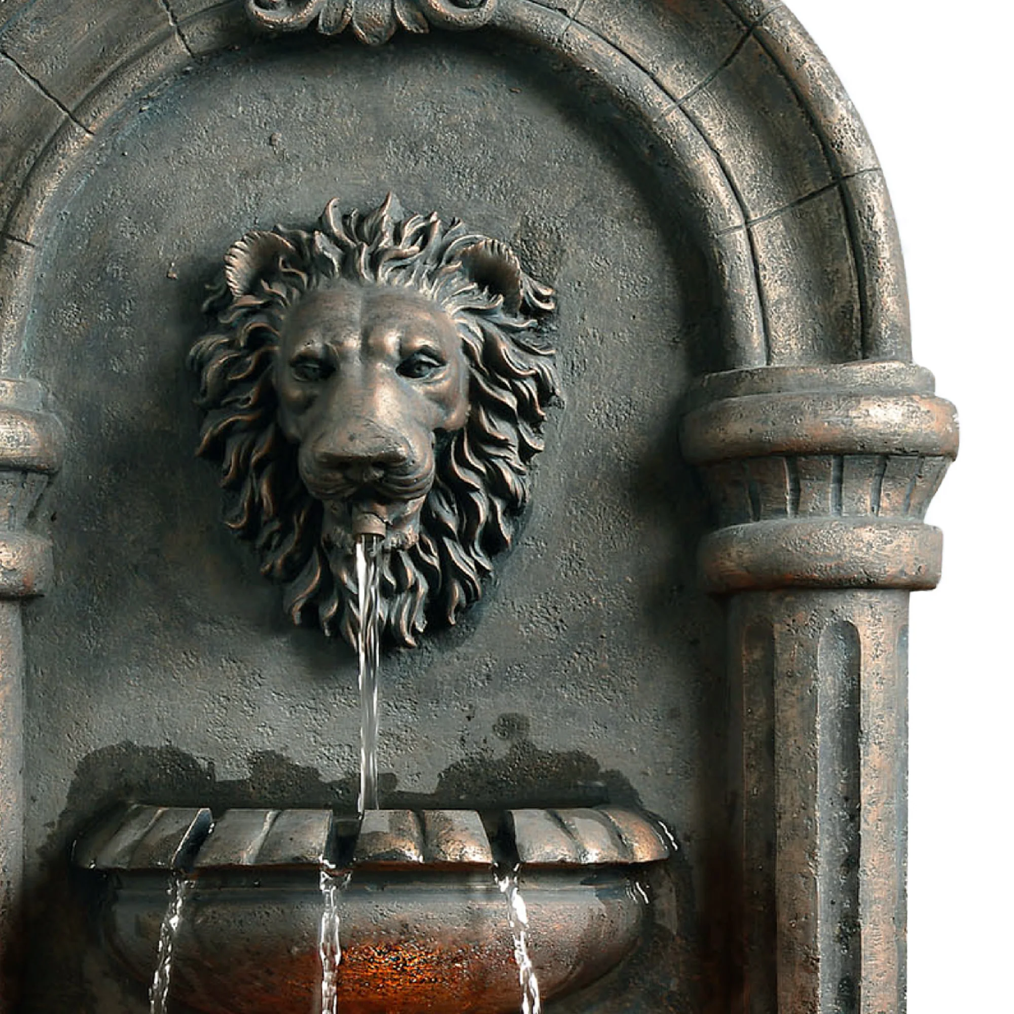 Teamson Home 32.09 Tiered Lion Head Stone LED Outdoor Water Fountain, Bronze