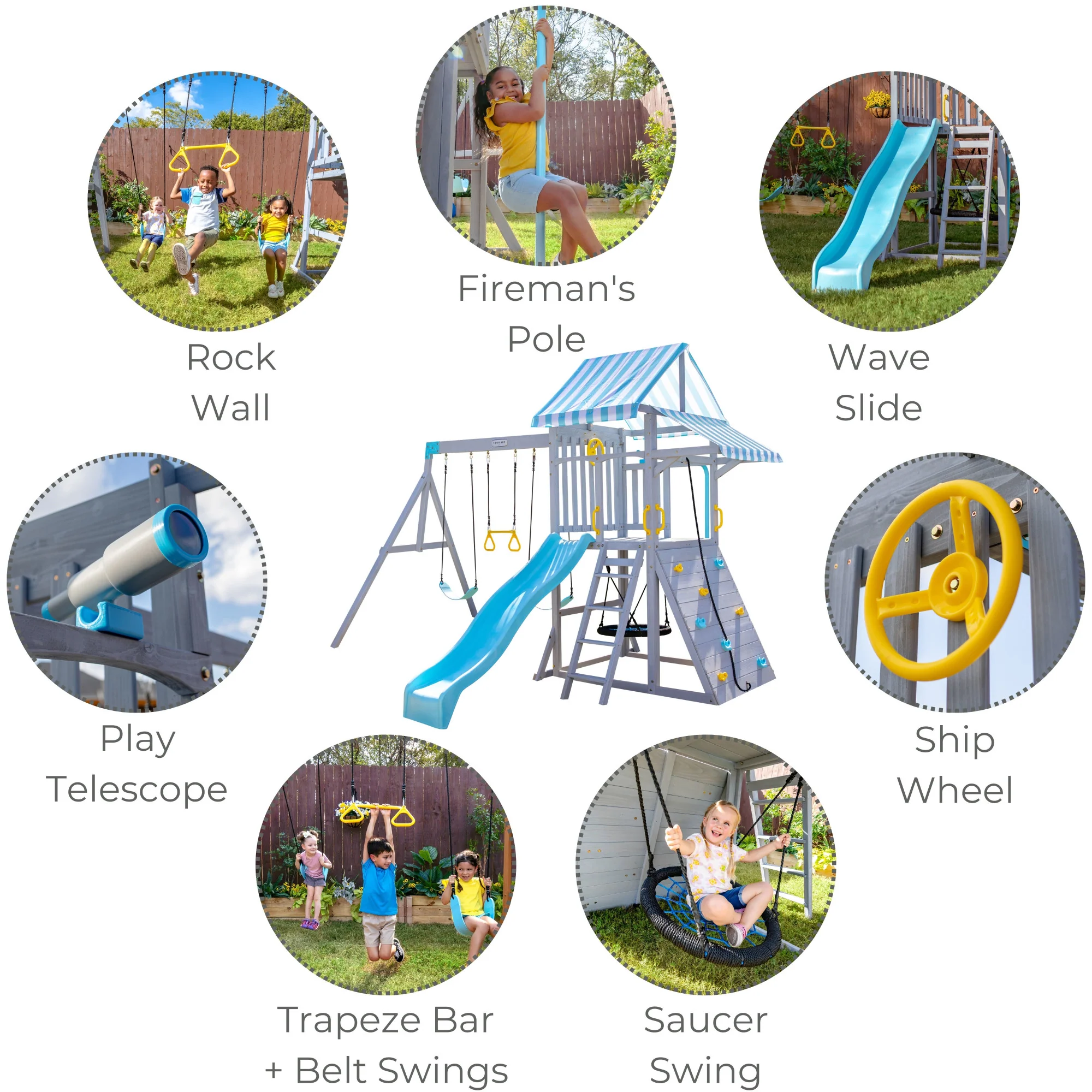 Teamson Kids Laguna Swing Set Playset with Platform & Rock Wall, Gray
