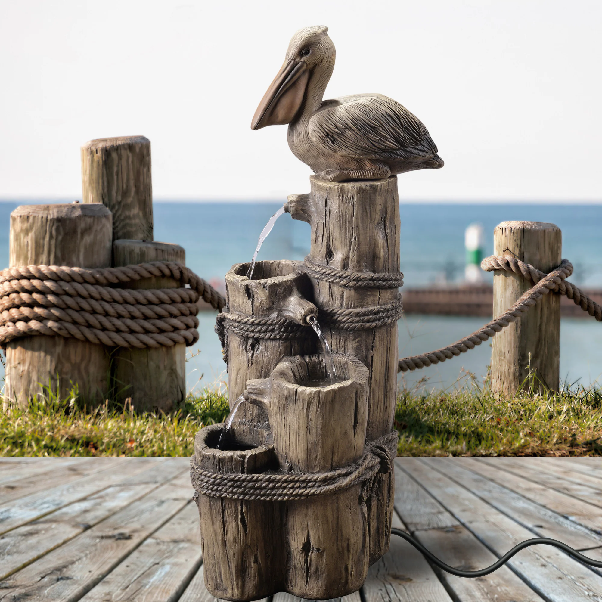 Teamson Home 35.42 4-Tier Pelican and Post Outdoor Water Fountain, Brown