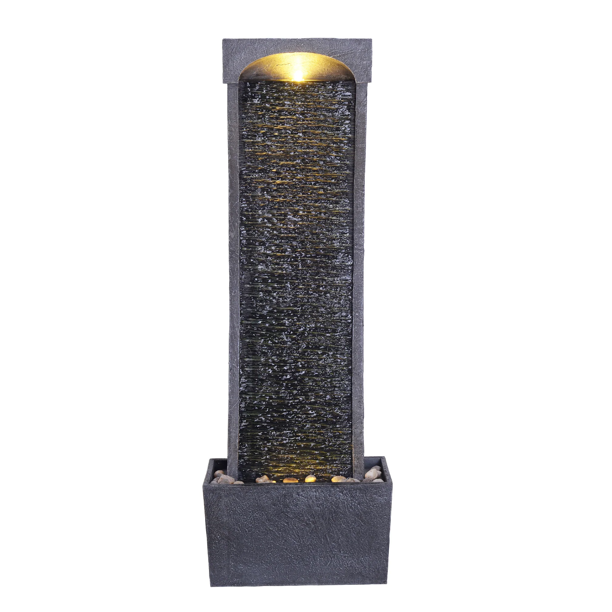 Teamson Home 38.5 Indoor/Outdoor Modern Curved Waterfall Fountain, Black