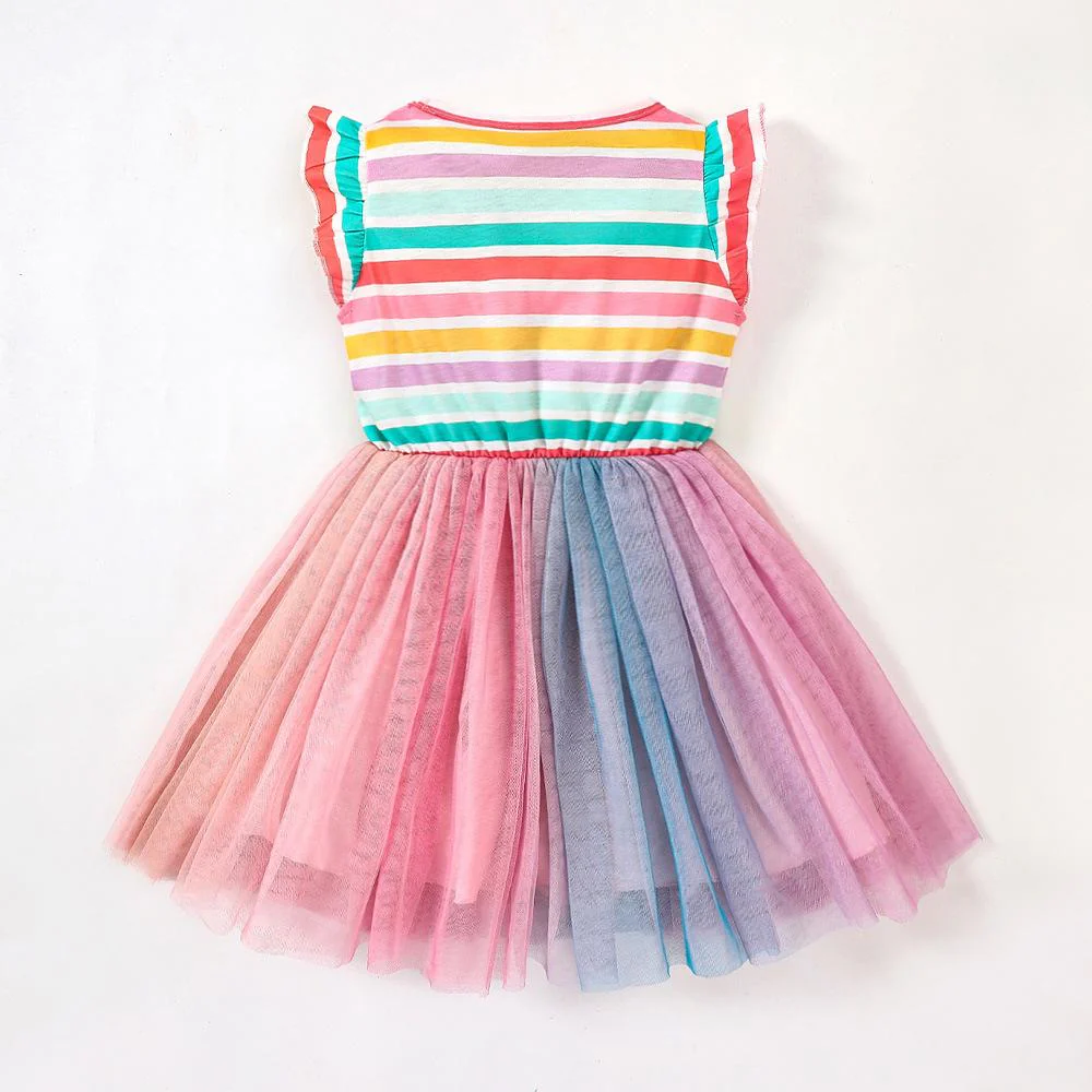 Summer Girls' Colorful Stripe Dress Girls' Mesh Princess Dress Wholesale Girls Dresses