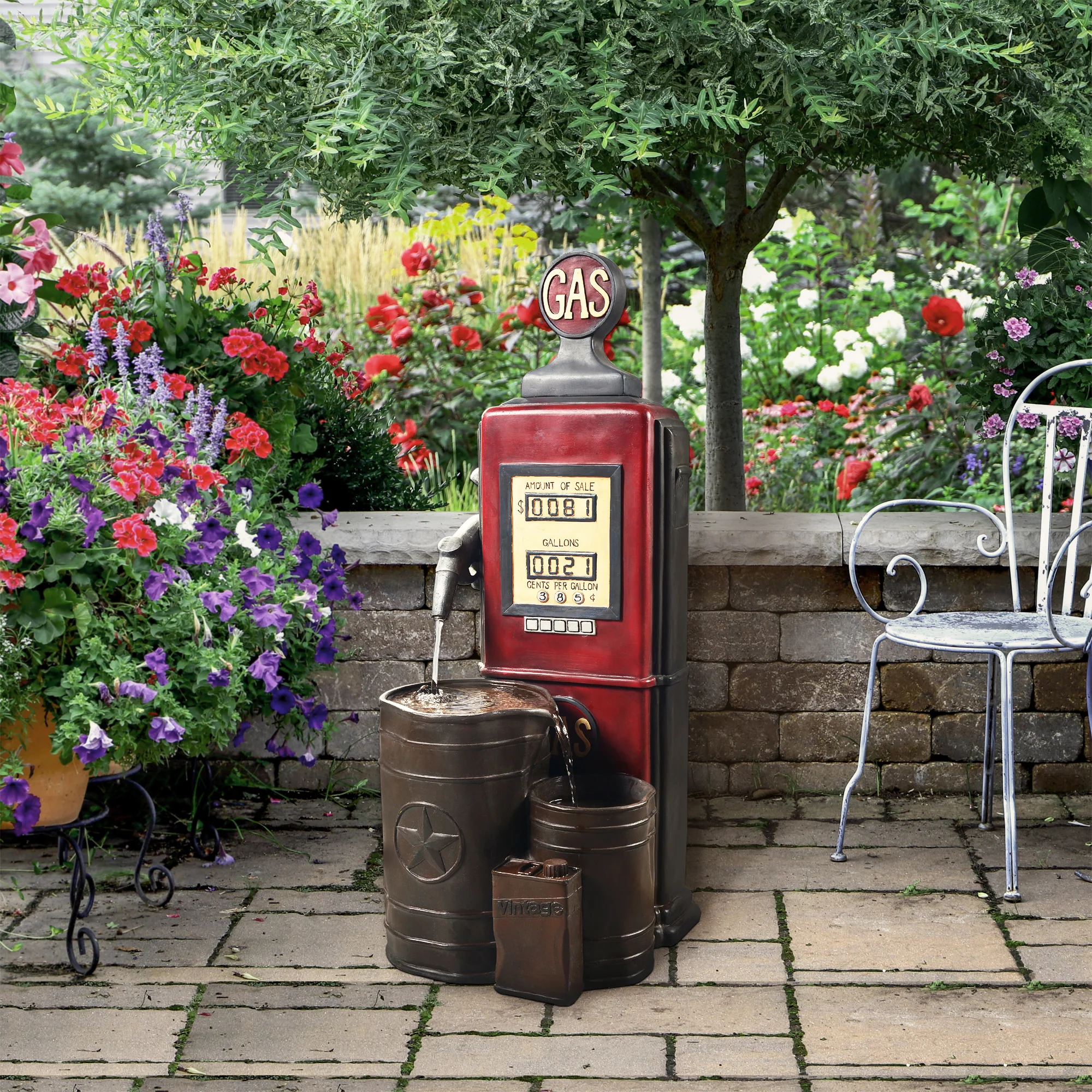 Teamson Home 42.01 Vintage Gas Pump Outdoor Water Fountain, Multi