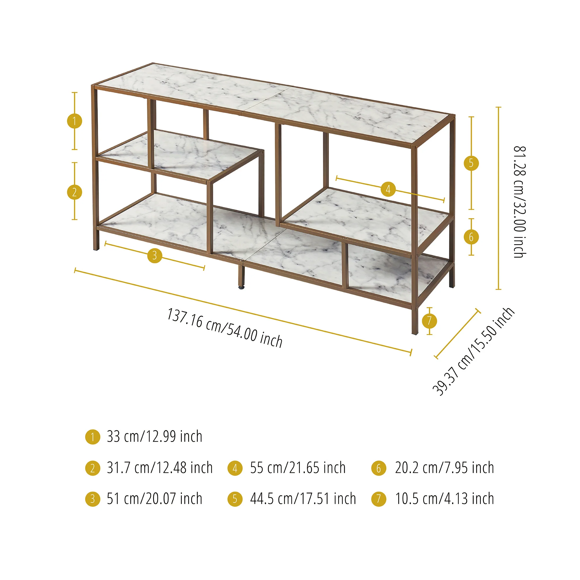 Teamson Home Marmo Modern Media Stand & Console Table, White/Brass -FINAL SALE