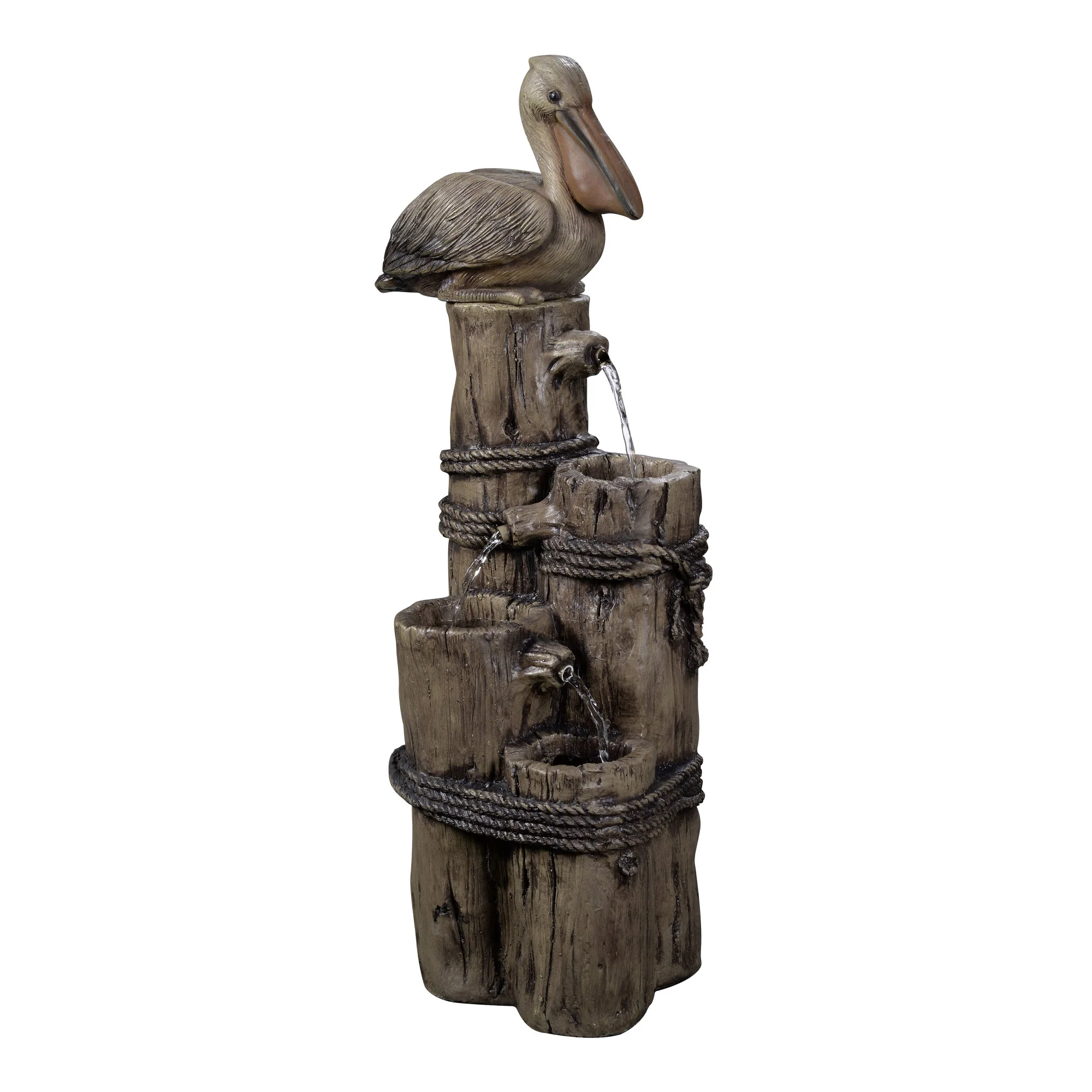 Teamson Home 35.42 4-Tier Pelican and Post Outdoor Water Fountain, Brown