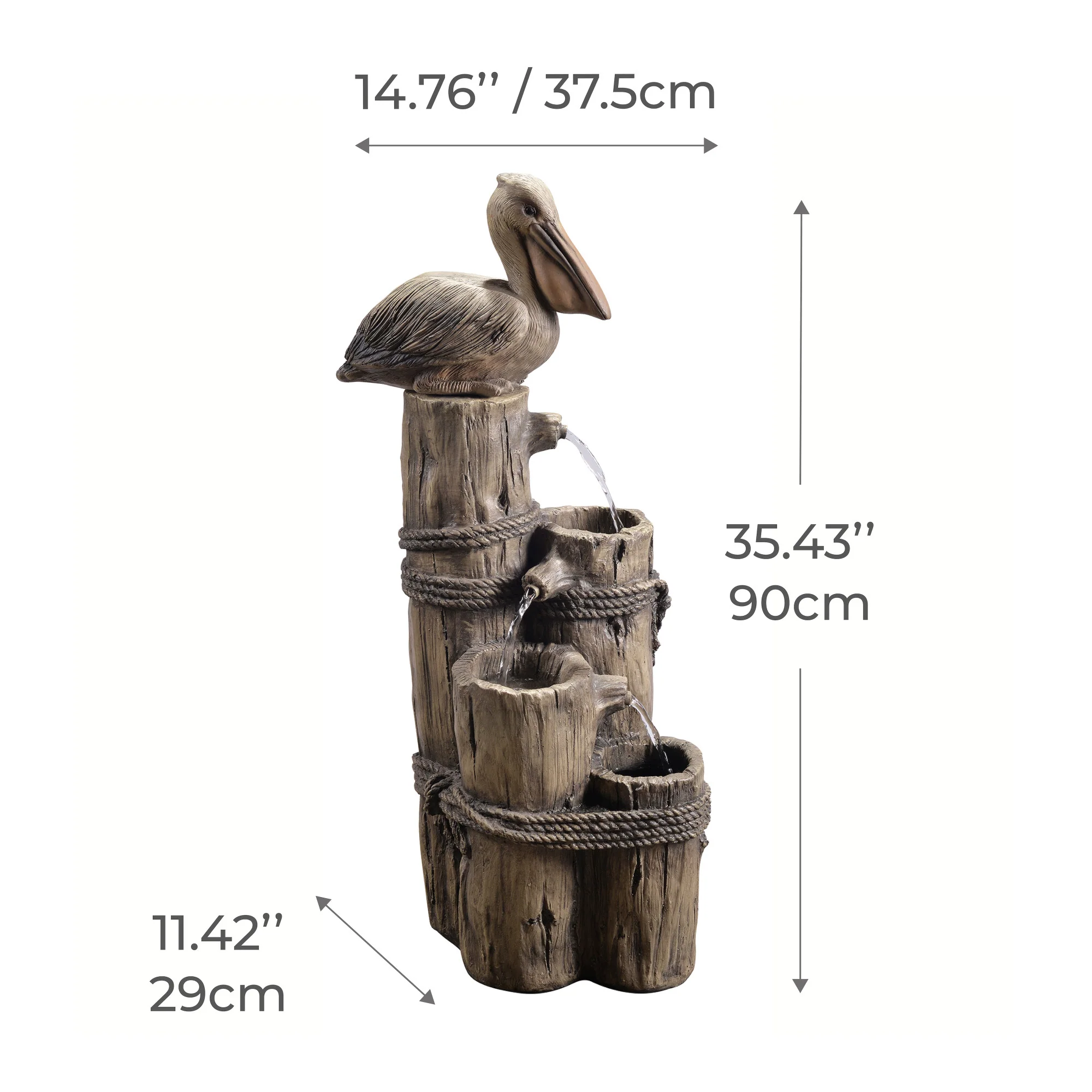 Teamson Home 35.42 4-Tier Pelican and Post Outdoor Water Fountain, Brown