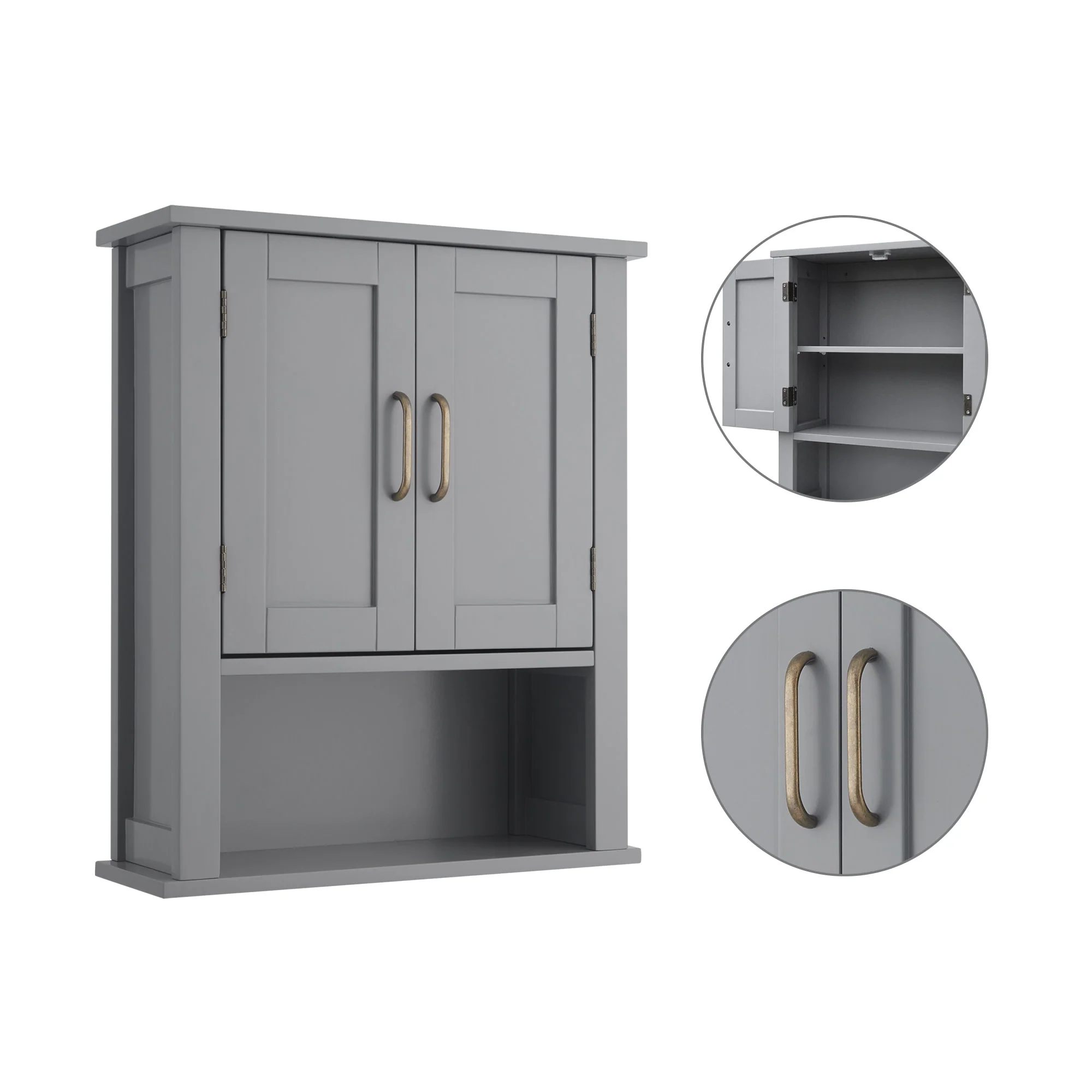 Teamson Home Mercer Removable Two-Door Wall Cabinet, Gray