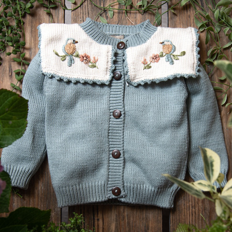 Little Birdie cardigan (Cotton) - Duck Blue