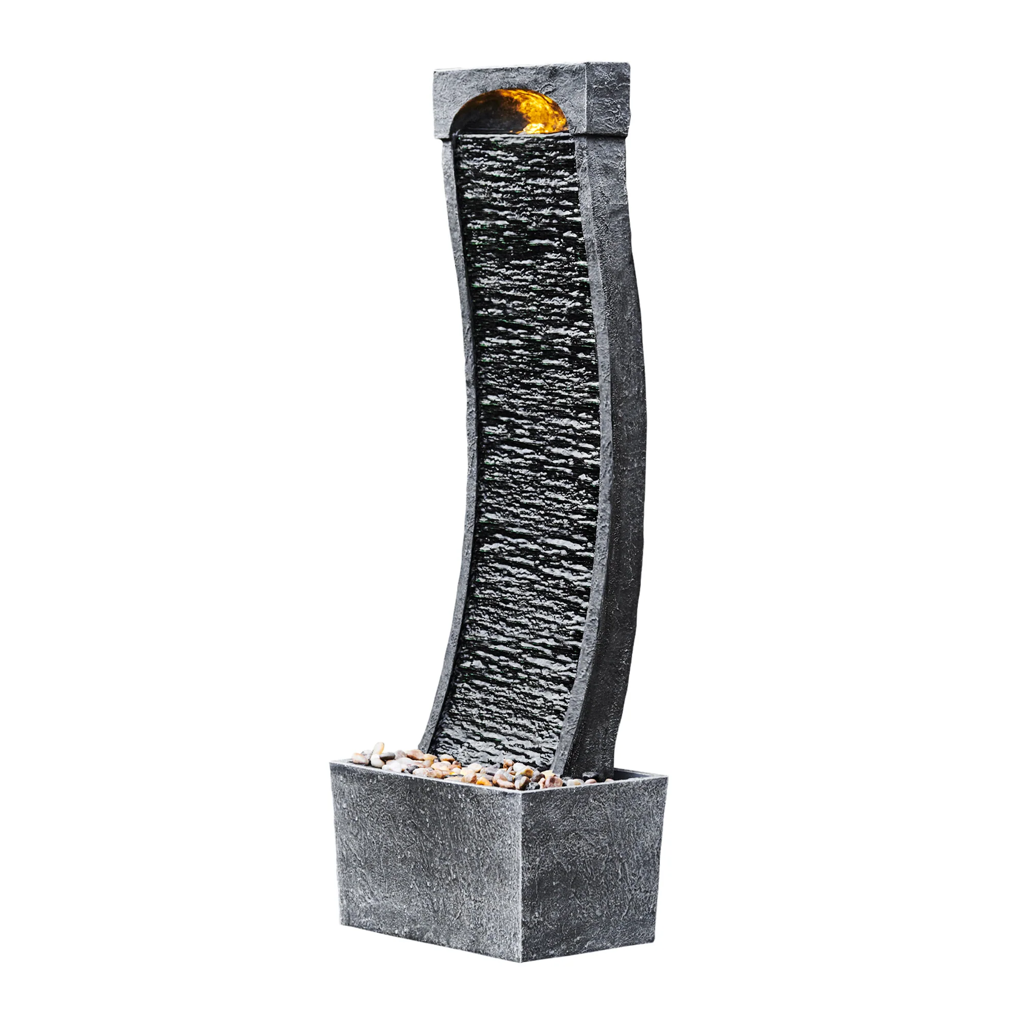 Teamson Home 38.5 Indoor/Outdoor Modern Curved Waterfall Fountain, Black