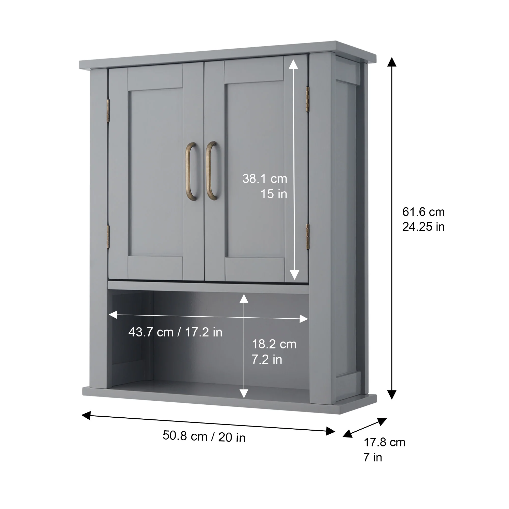 Teamson Home Mercer Removable Two-Door Wall Cabinet, Gray