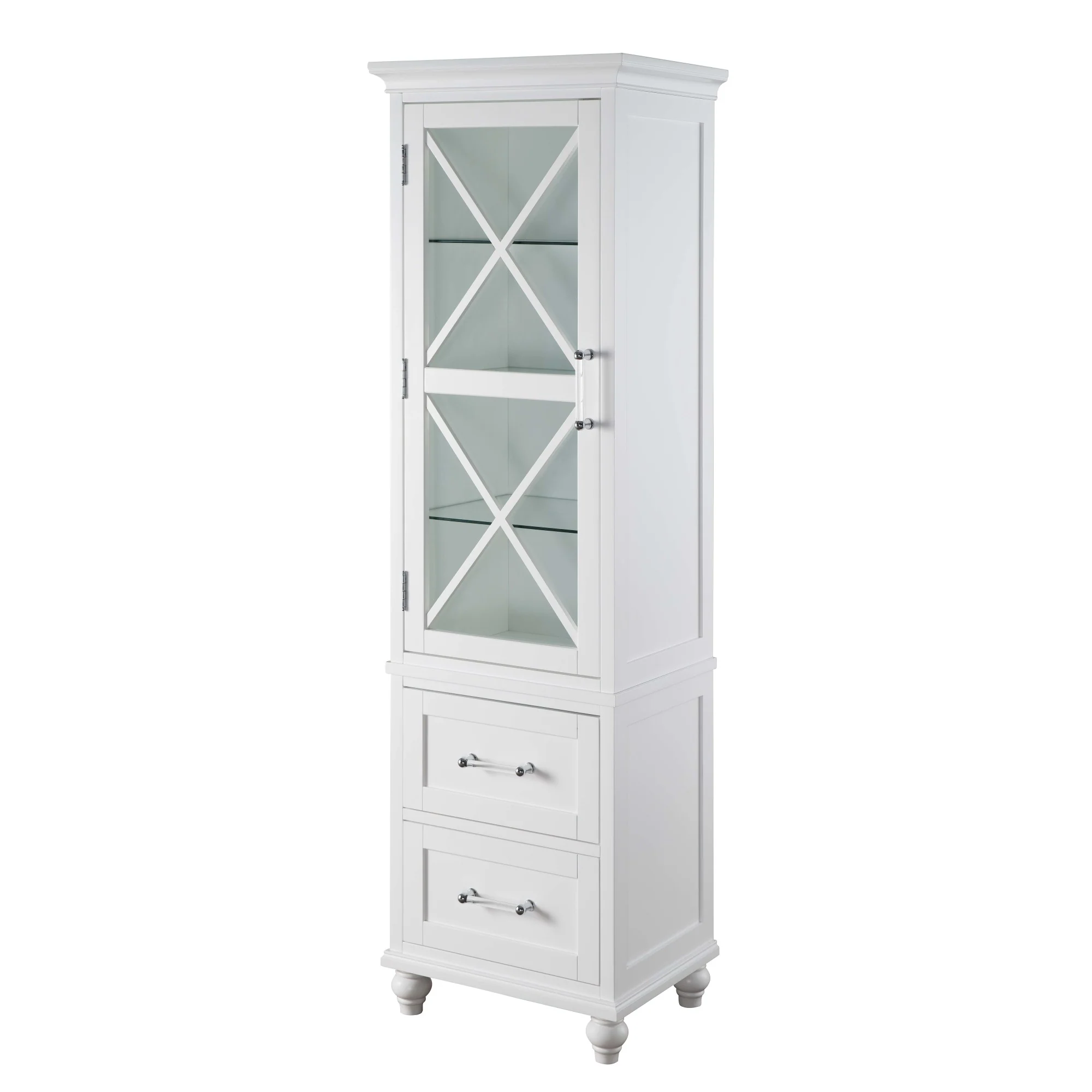 Teamson Home Blue Ridge Linen Tower Cabinet with Adjustable Shelves, White