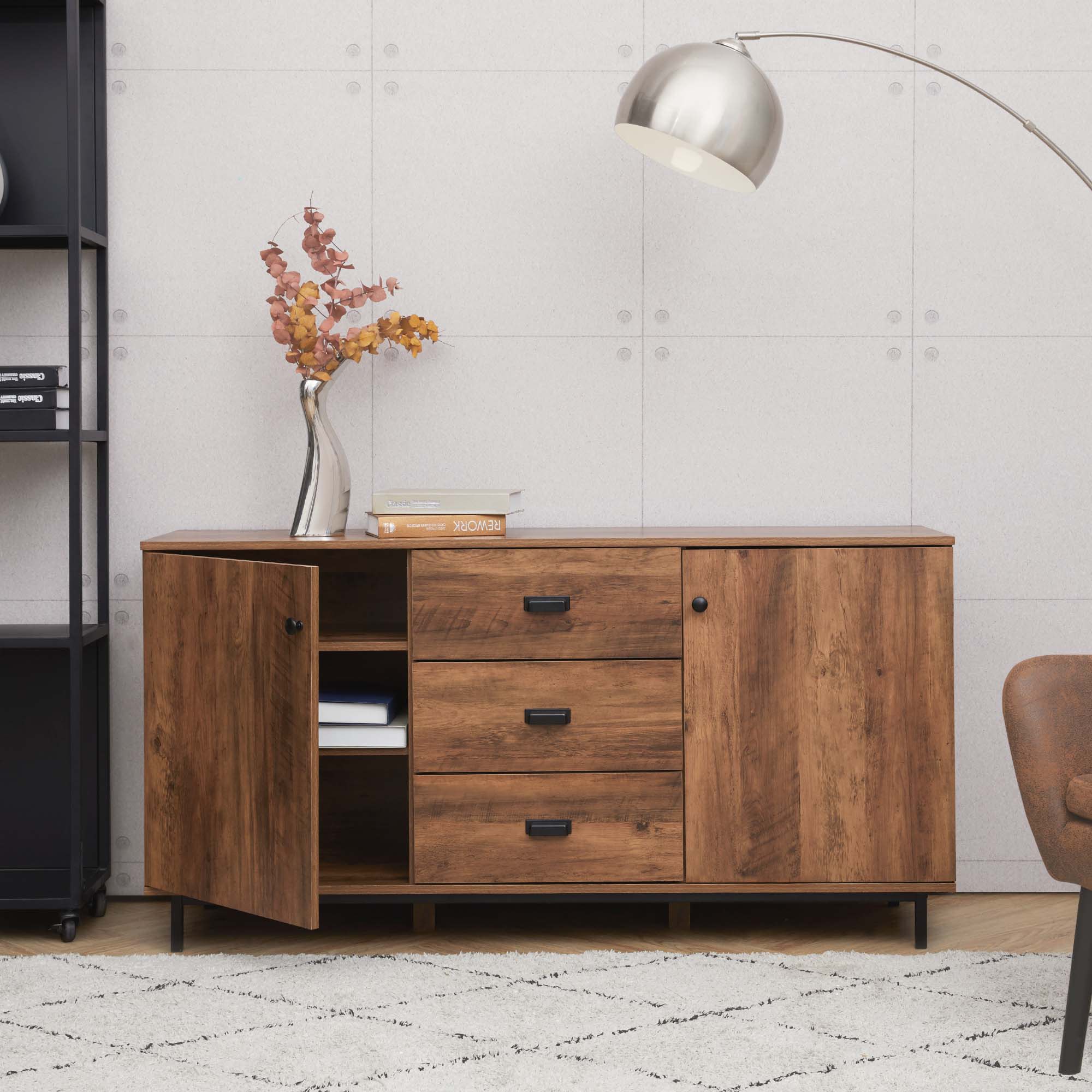 Teamson Home Brooklyn Sideboard with Storage Plus Metal Legs and Handles, Brown Acacia- FINAL SALE