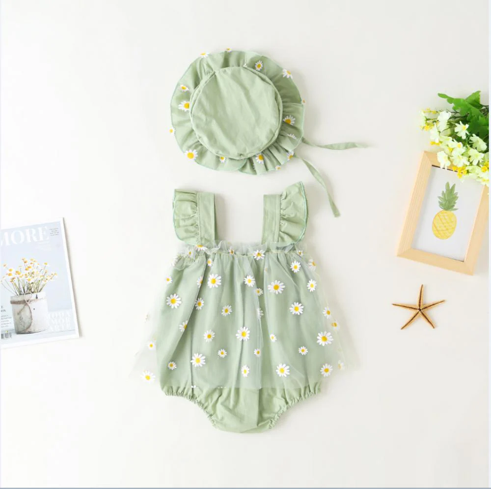 Summer Girl Baby Triangle romper Little Kid Princess Mesh Skirt with Hat Wholesale Baby Clothing