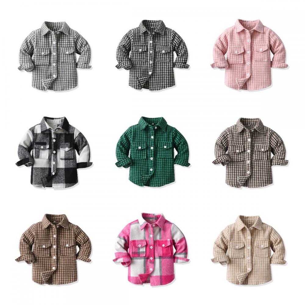 Spring and autumn children's long sleeved plaid shirt Wholesale Kids Clothing